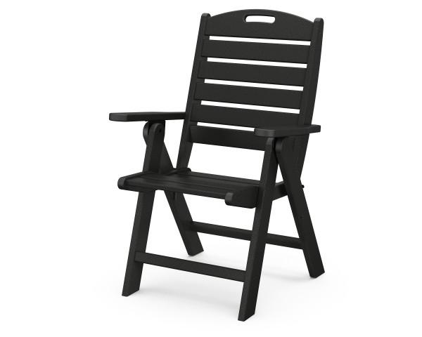 Polywood Black Nautical Highback Chair - Durable Outdoor Adirondack Chair for Patio, Poolside & Beach - Weather-Resistant Recycled Plastic Furniture