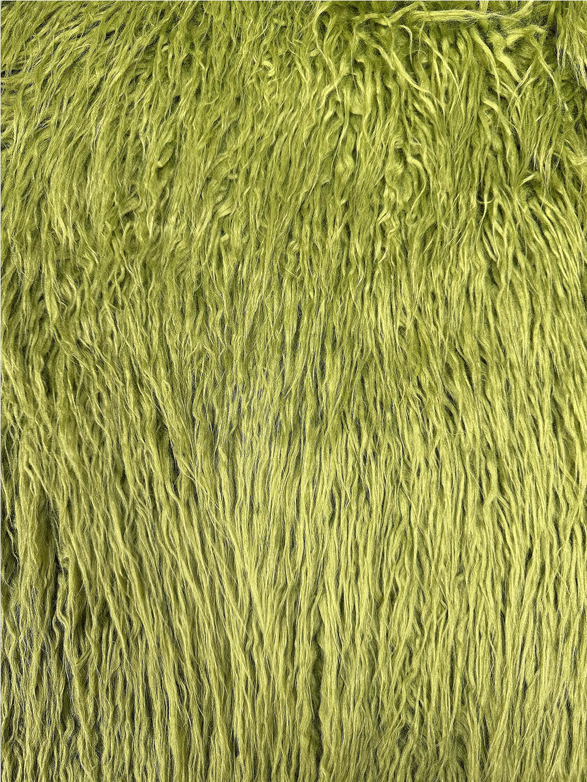 Premium Faux Mongolian Fur Fabric by the Yard - Soft & Luxurious Olive Green Faux Fur Material for Coats, Throws, and Home Decor