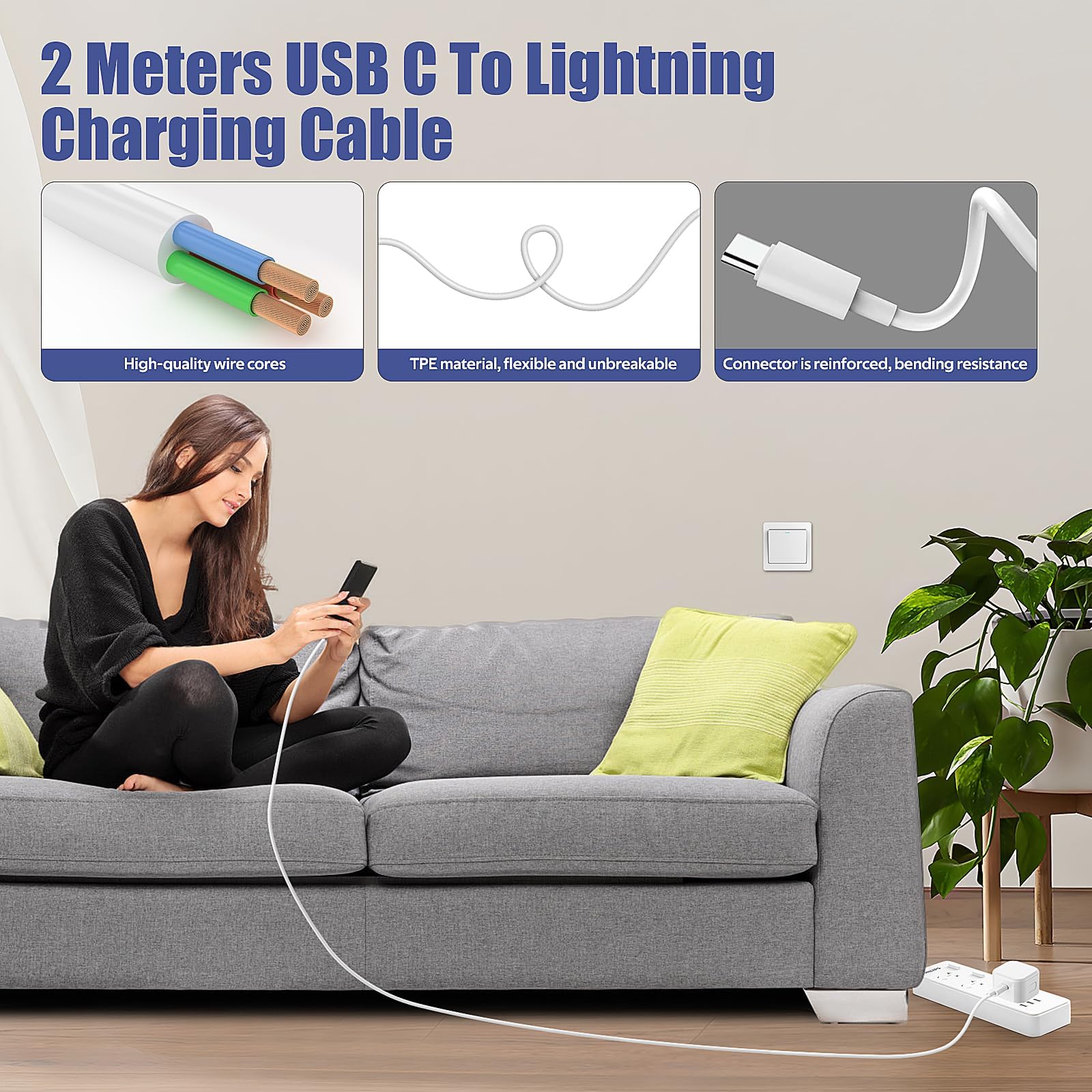 YimTinly 20W USB C to Lightning Fast Charger with 6FT Cable - Compatible with iPhone 14/13/12/11/XS/XR/SE/8 & iPad - Quick Charging Plug for Home, Office & Travel