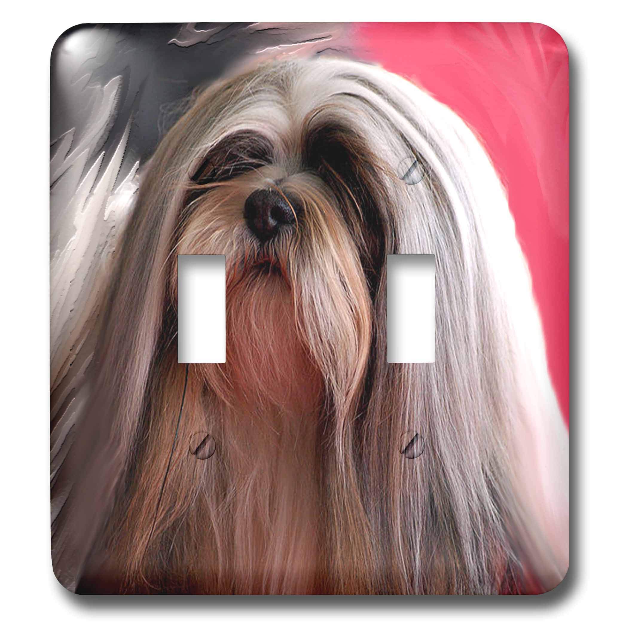 3D Rose Lhasa Apso Portrait Double Toggle Switch - Decorative Switch Plate Cover for Home, Office, and Pet Lover's Room Decor