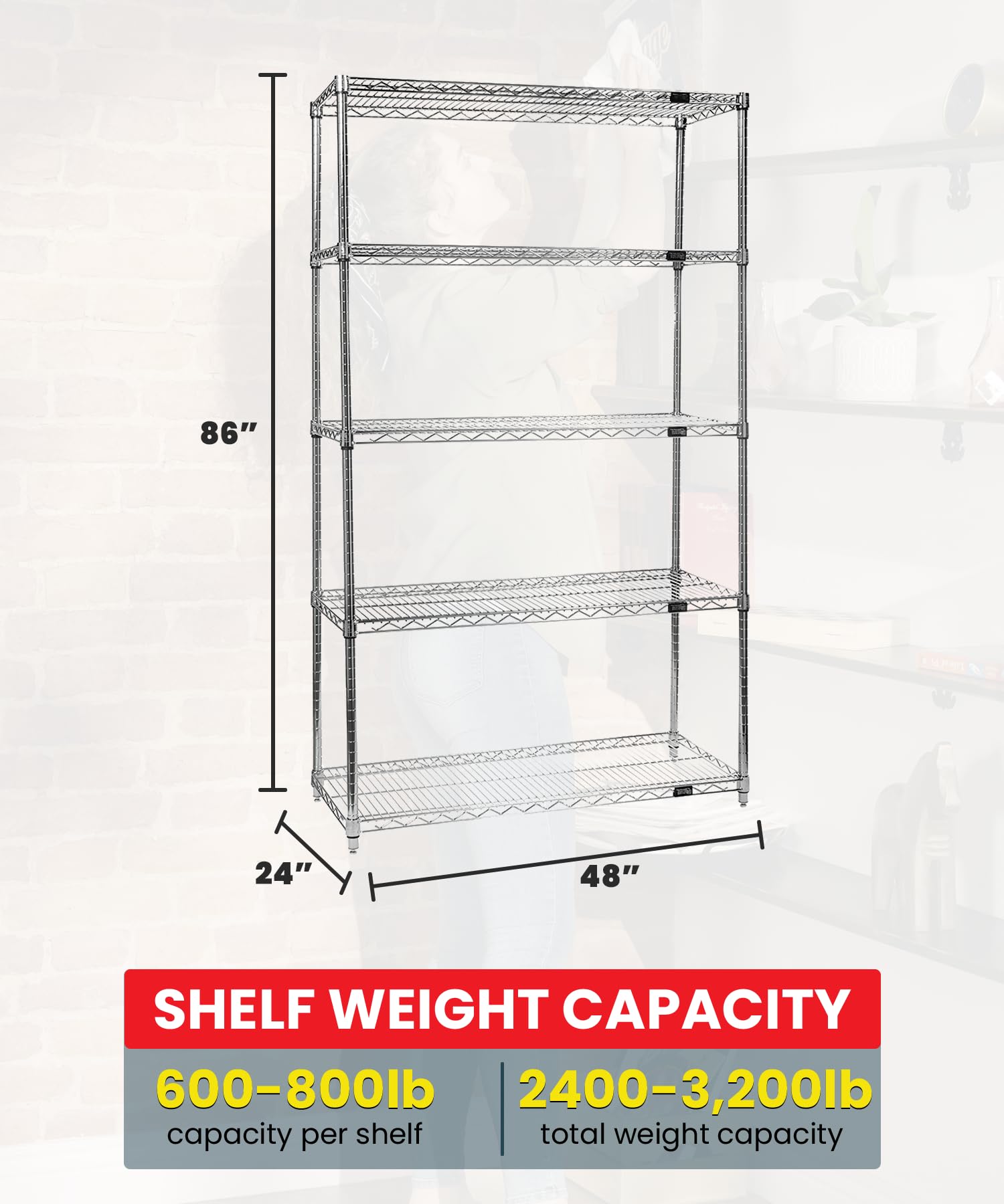 QUANTUM STORAGE SYSTEMS WR86-2448C-5 Starter Kit - 5-Tier Chrome Wire Shelving Unit 86