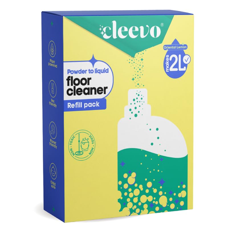 Cleevo Natural Disinfectant Floor Cleaner Liquid - 2L Refill Pack (2 x 1L Pouches) | Chlorine-Free, Eco-Friendly All-Purpose Surface Cleaner | Zesty Lemon Scent | Ideal for Hardwood, Tile & Vinyl Floors | Safe for Homes with Pets & Kids