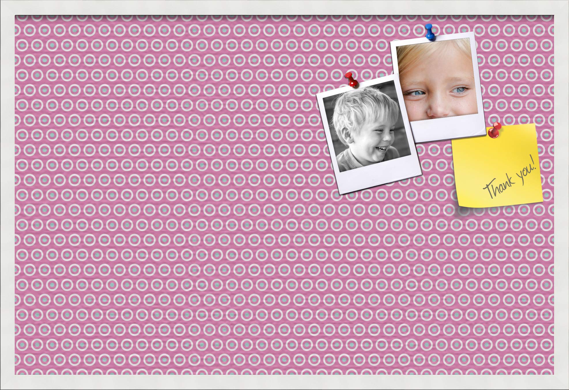 ArtToFrames 36x24 Inch Custom Cork Bulletin Board with Fabric Canvas Finish - Pink & White Dots Pin Board in Satin White Frame (2x3 ft) - Perfect for Home Office, Classroom, or Kids Room Decor