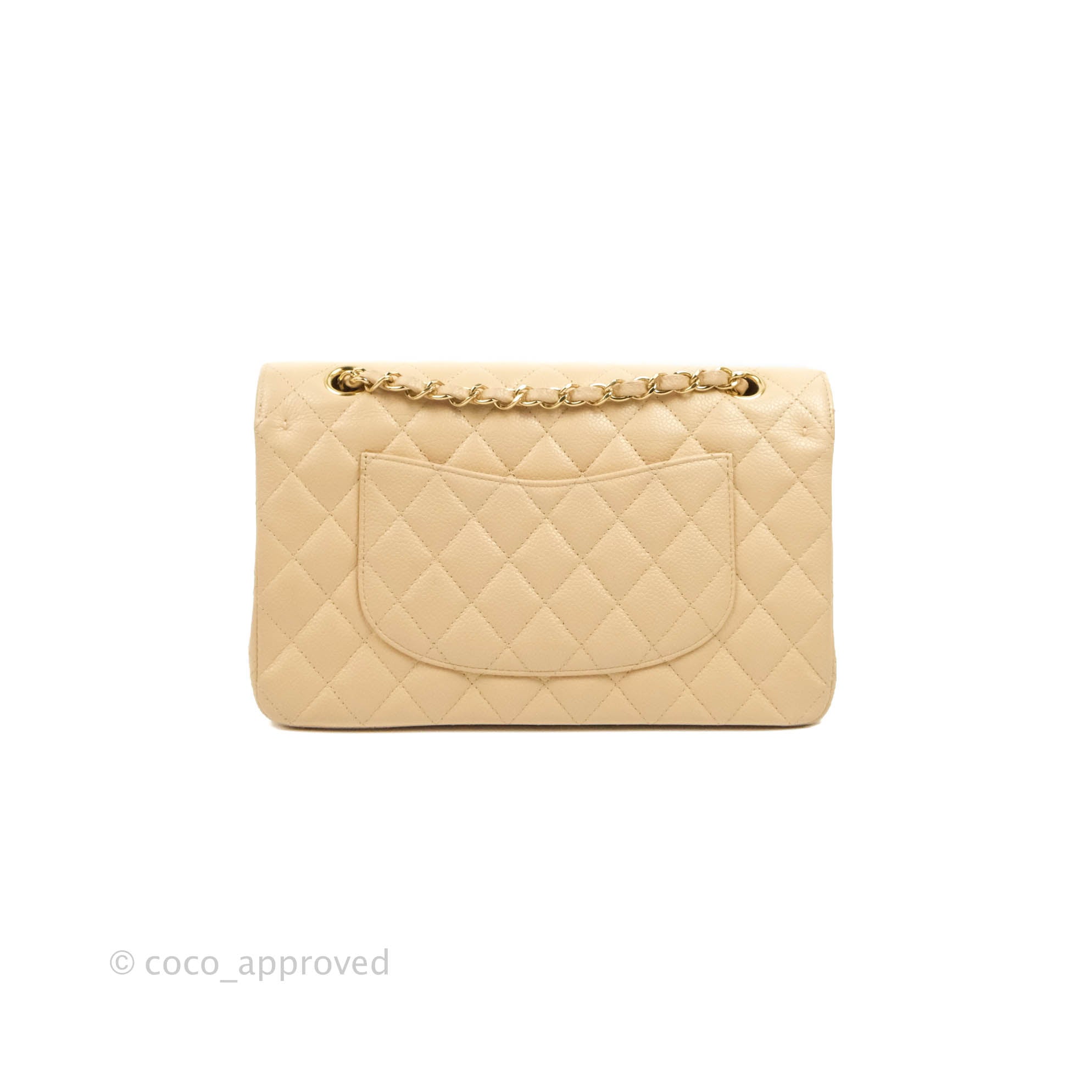 Chanel Classic M/L Medium Flap Bag - Quilted Beige Caviar Leather with Gold Hardware | Luxury Shoulder Bag for Women, Perfect for Work, Parties & Special Occasions