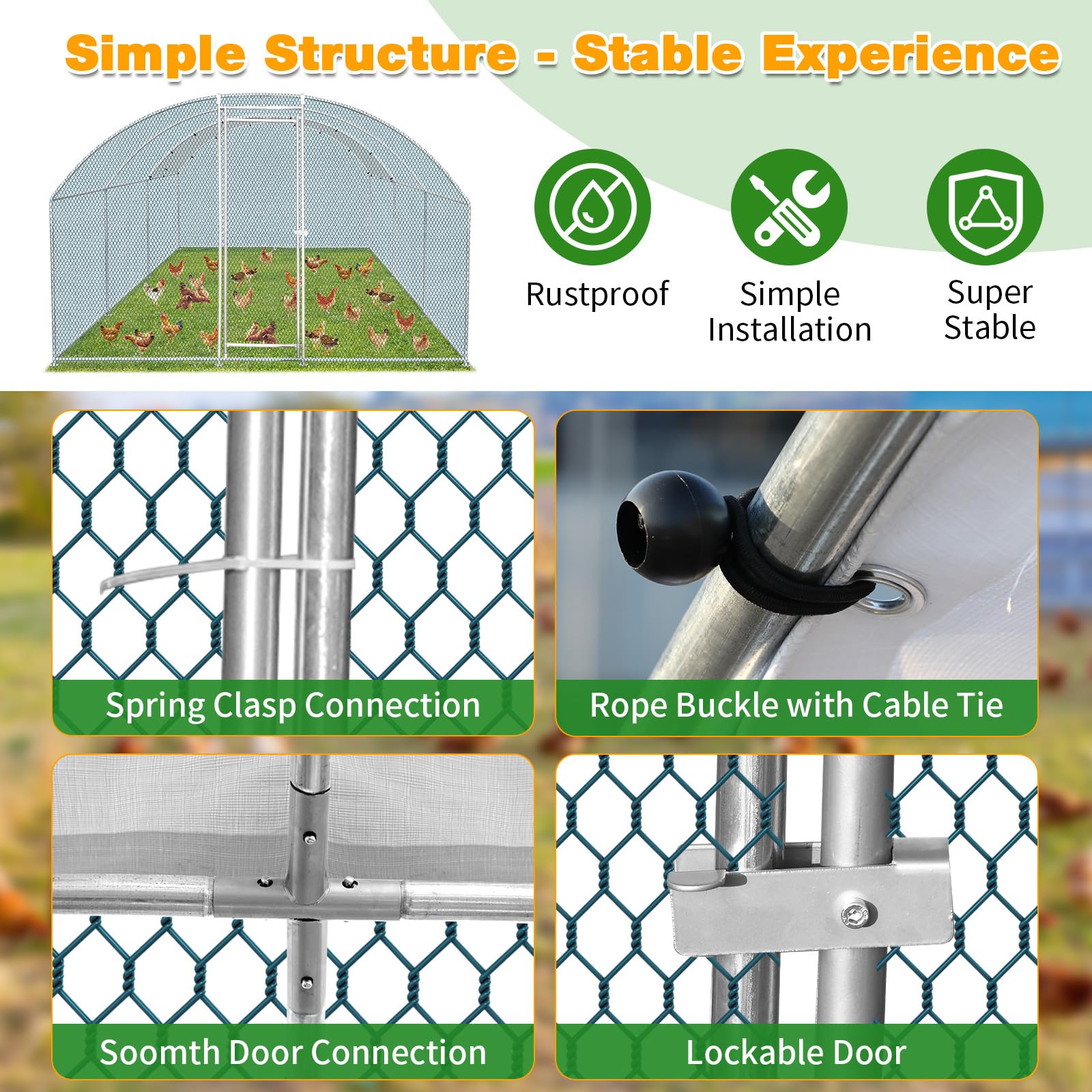 Outvita 19.5×10FT Large Walk-in Chicken Coop - Galvanized Metal Poultry Cage with Waterproof Anti-UV Arch Cover for Ducks, Rabbits & Hens - Durable Outdoor Yard, Backyard & Farm Use for All Seasons