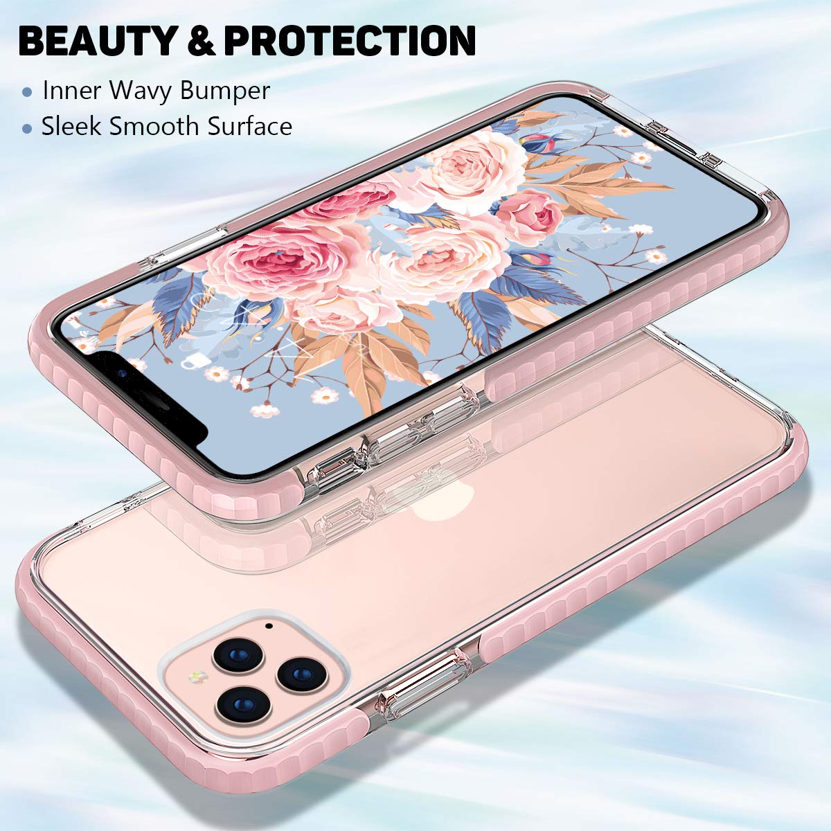 MATEPROX iPhone 11 Pro Max Case - Clear Thin Slim Crystal Transparent Shockproof Bumper Cover for iPhone 11 Pro Max 6.5 Inch (Pink) | Perfect for Daily Protection, Work & Outdoor Activities