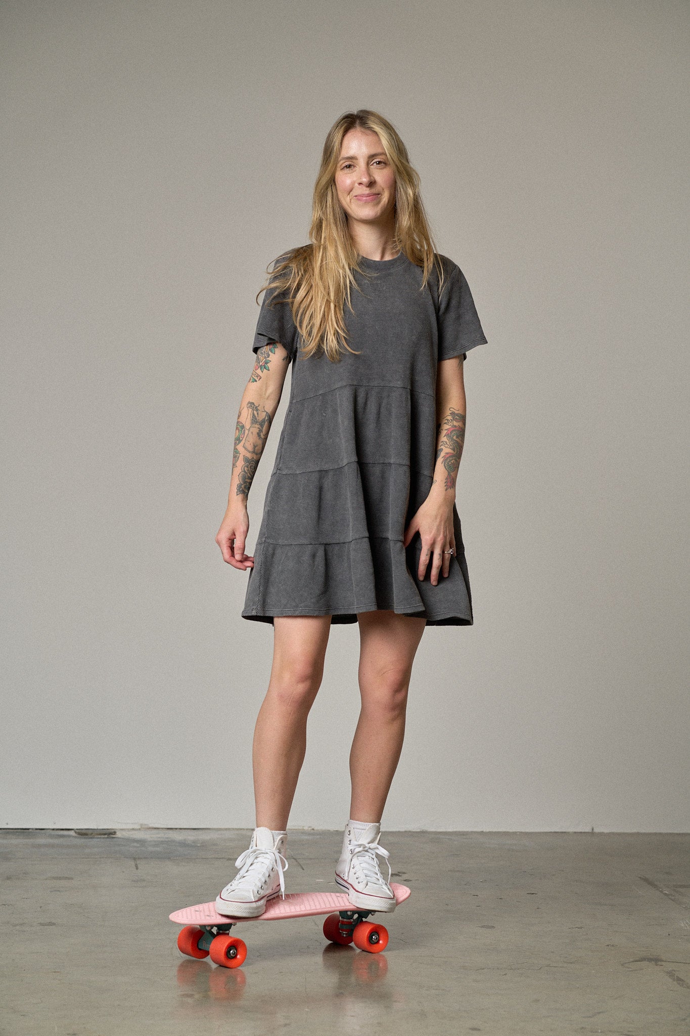 Women's Black Acid Wash Waffle Dress - Stylish Vintage-Inspired Outfit for Casual Wear, Date Night & Summer Fashion