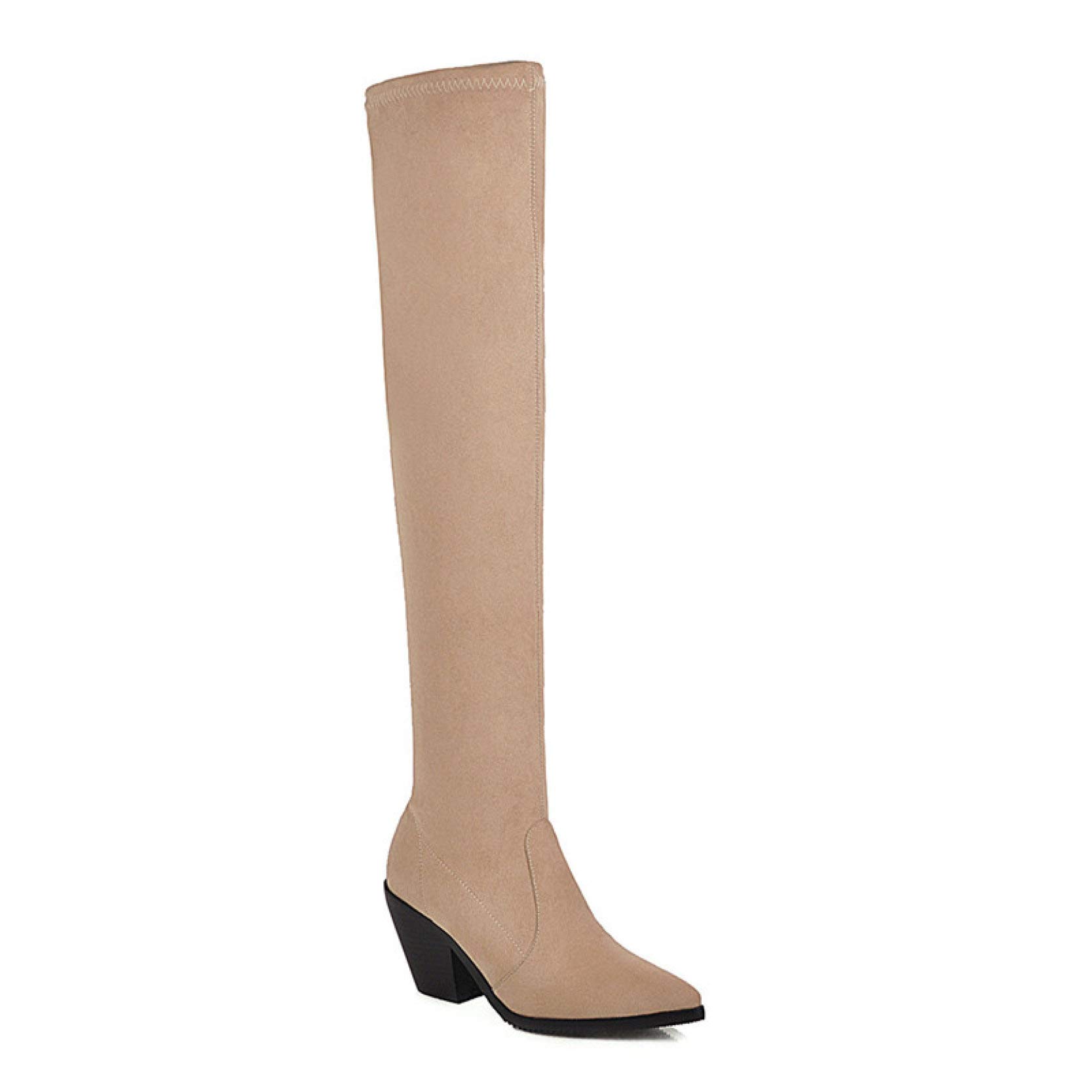 Sexy Women's Thigh High Boots - Comfortable Over The Knee High Heel Boots with Pointed Toe & Stretch Calf, Slip On Design for Party, Night Out & Winter Fashion