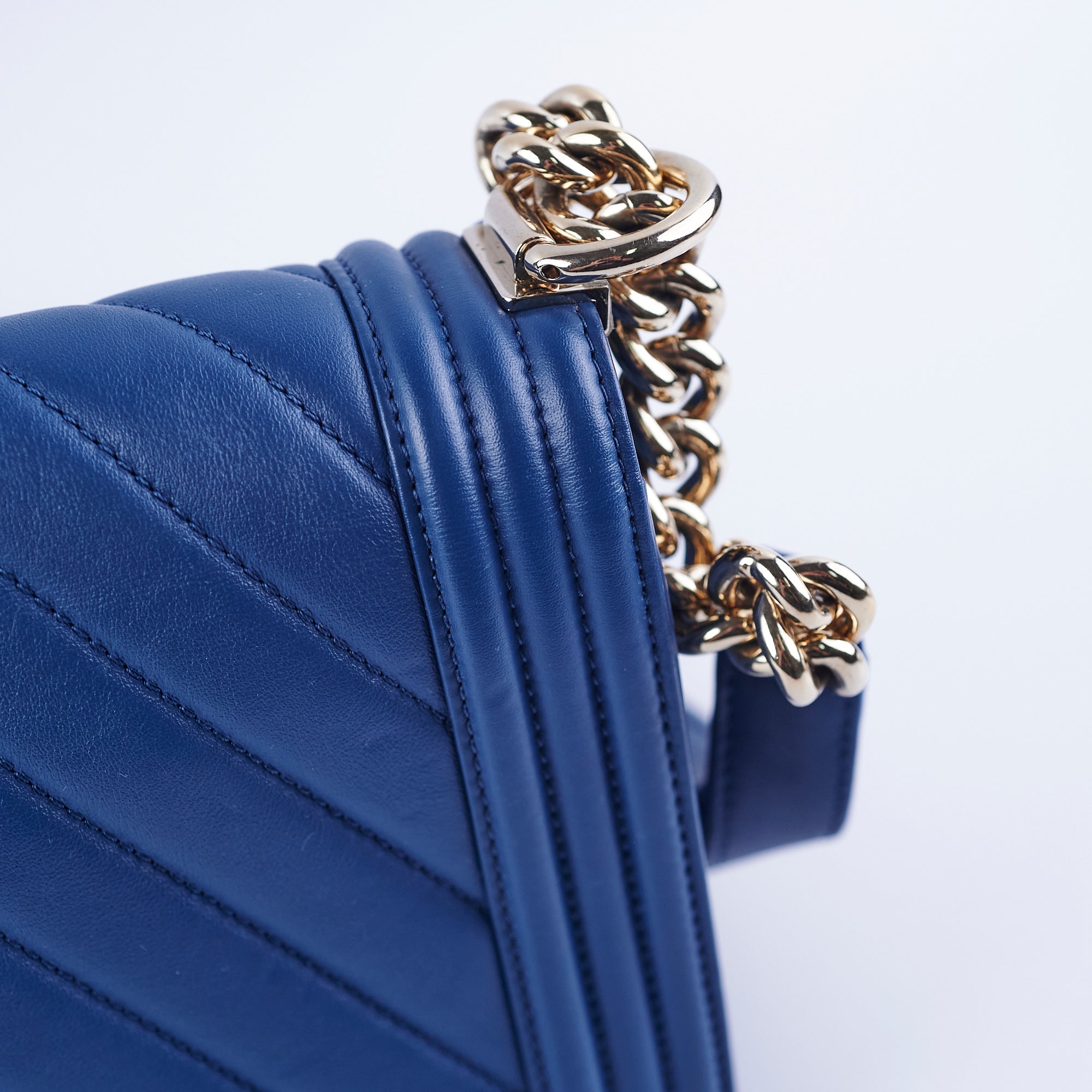 Chanel Old Medium Boy Chevron Lambskin Blue Leather Handbag - Luxury Crossbody Bag for Women, Perfect for Date Night & Special Occasions