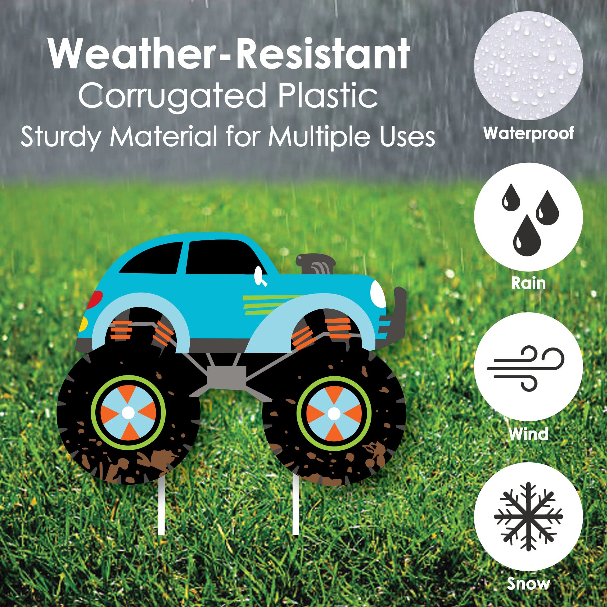 Big Dot of Happiness Smash and Crash Monster Truck Lawn Decorations - 10 Piece Outdoor Birthday Party Decor for Boys - Perfect for Yard Parties, Kids Events & Themed Celebrations