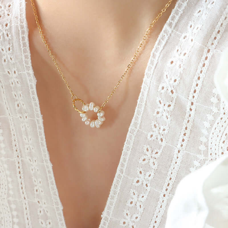 18K Gold Freshwater Pearl Link Chain Necklace for Women - Elegant Layered Jewelry Gift for Wedding, Anniversary & Special Occasions