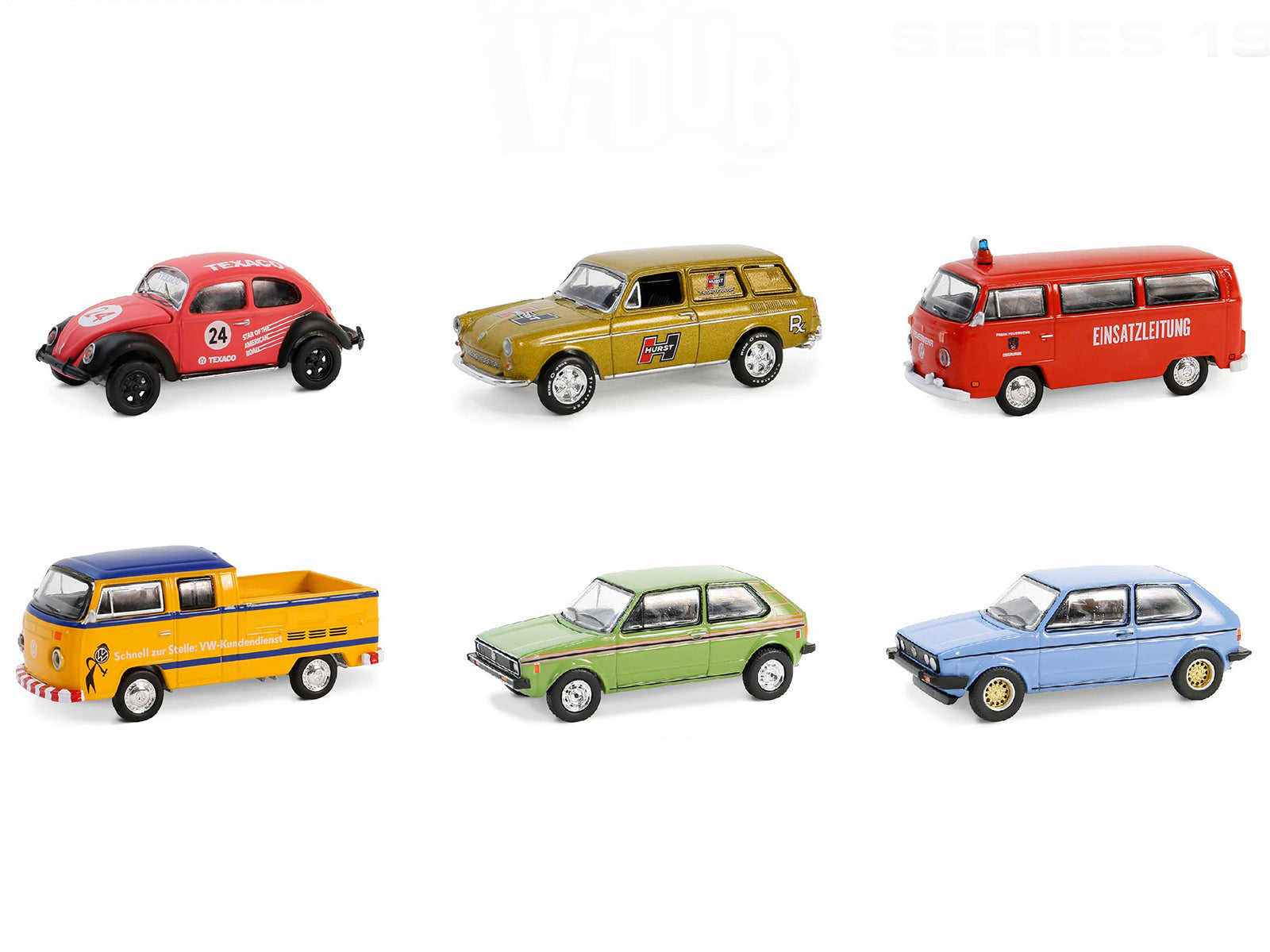 Greenlight Club Vee Dub Series 19 - Set of 6 Diecast Model Cars 1/64 Scale - Collectible Miniature Vehicles for Display, Gifts & Car Enthusiasts