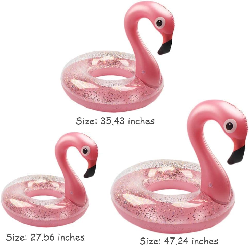 Inflatable Flamingo Pool Float, Pink Glitter Flamingo Raft for Adults & Teens - Fun for Beach, Pool Parties & Summer Relaxation (70