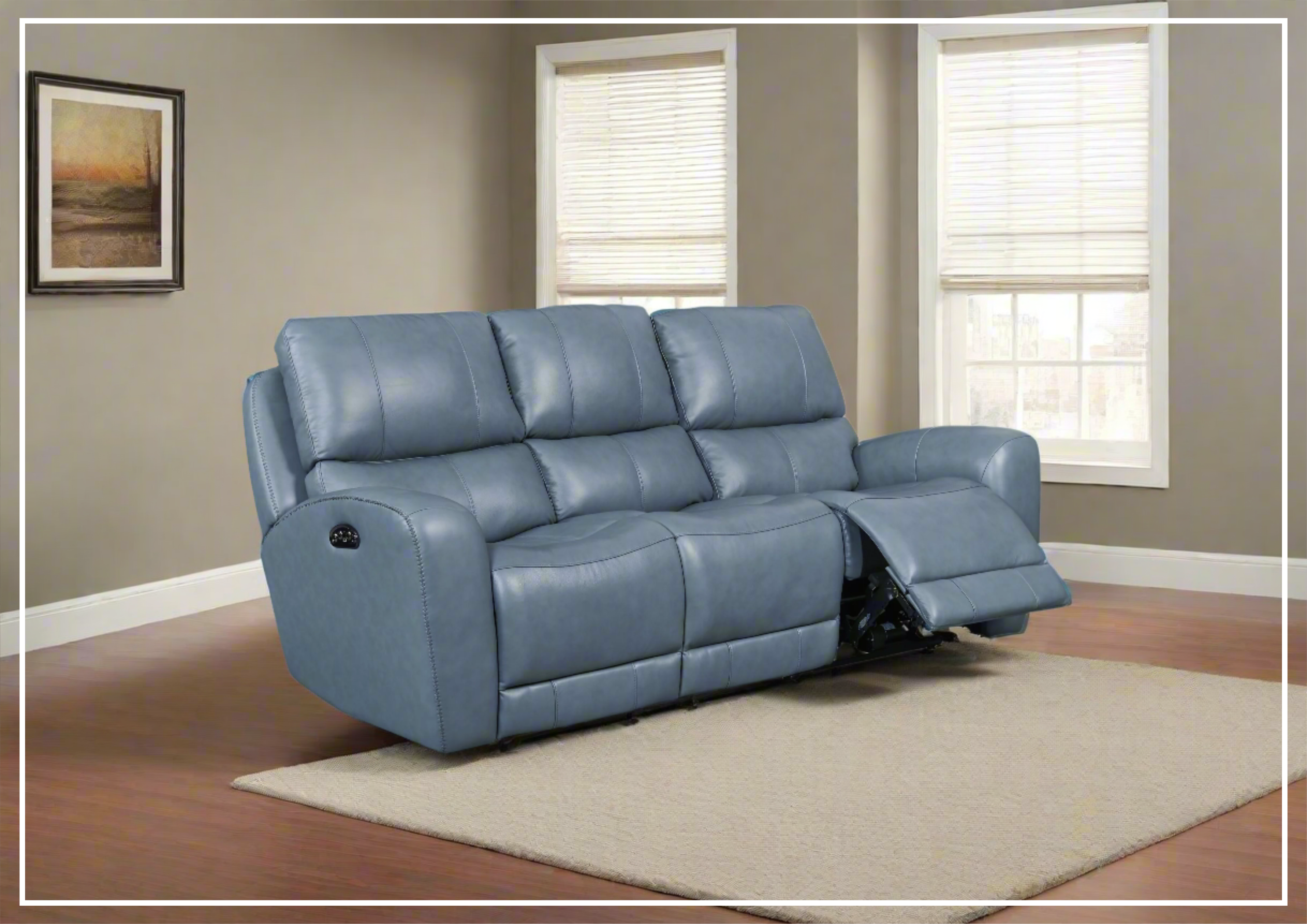Gio Italia Home Bristol Power Reclining Leather 3-Seater Sofa in Blue - Modern Living Room Furniture for Relaxation & Entertainment