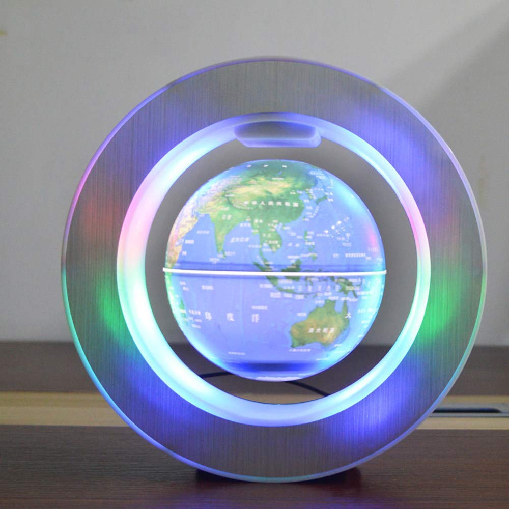 6 Inch Magnetic Levitation Globe with LED Lights - Floating World Map for Kids Learning, Home Office Decor & Creative Gift Idea | Blue Colorful Illumination for Geography Study & Room Decoration