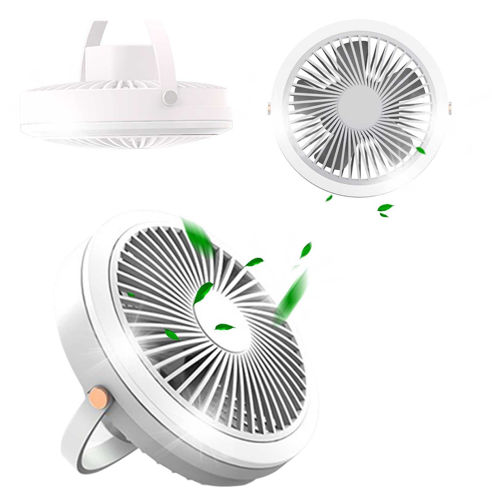 Portable USB Rechargeable LED Fan with Hanging Belt - 3-in-1 Ceiling Fan, Desk Fan & Travel Fan for Bedroom, Office, Camping - White Cooling Fan for Home, Outdoor & Workspace Use