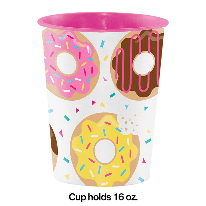 12-Piece Bulk Donut Themed 16oz Plastic Party Cups - Perfect for Birthday Celebrations, Baby Showers & Office Events