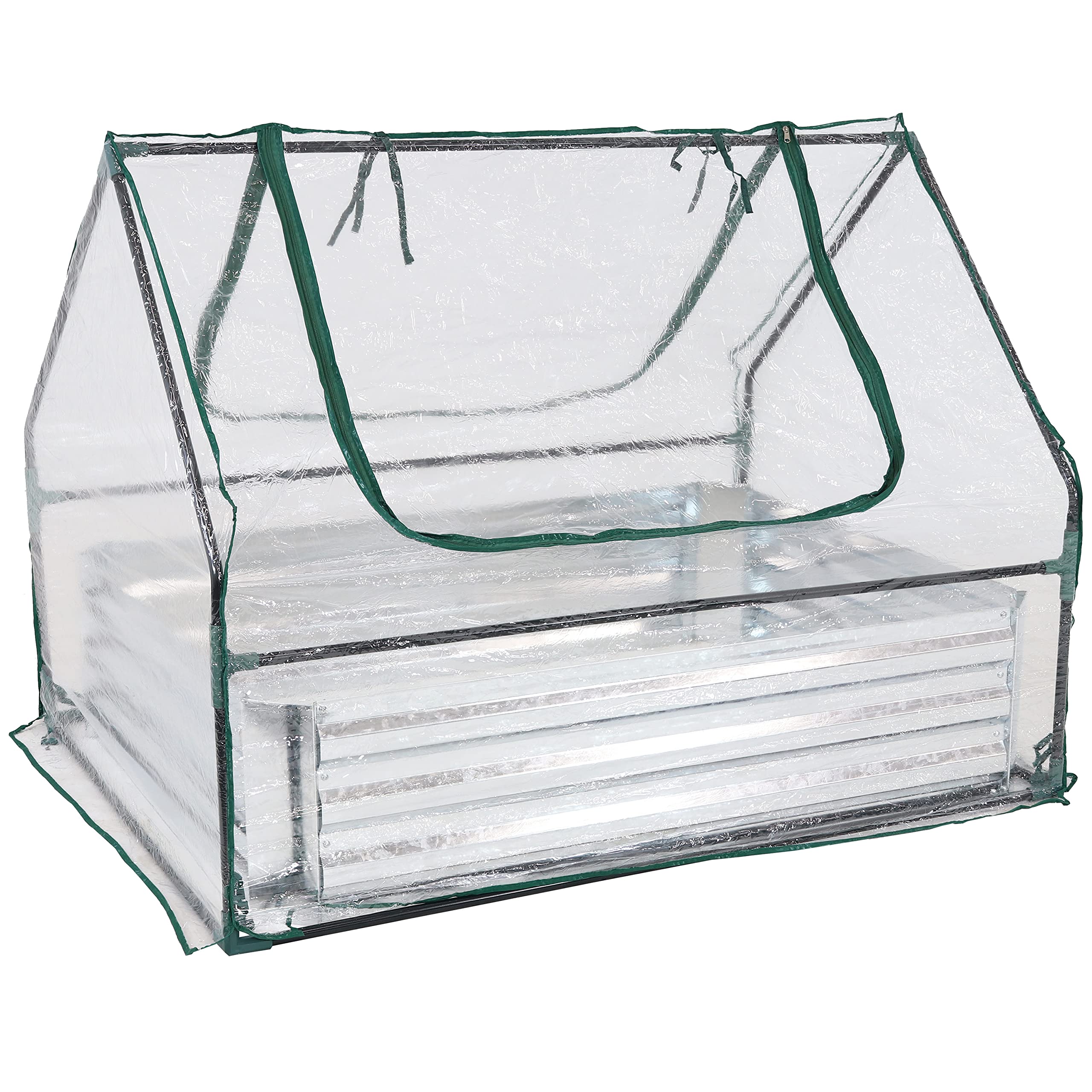 4' x 3' Sunnydaze Raised Garden Bed with Clear Cover - Outdoor Mini Greenhouse Kit with 2 Zippered Doors for Vegetables, Herbs & Flowers - Perfect for Patio, Backyard & Urban Gardening