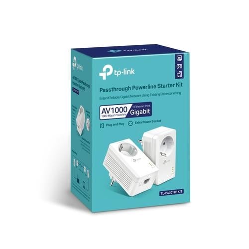 1000Mbps Powerline Adapter Kit with Built-in Outlet - High-Speed Ethernet Connection for Home Office, Gaming & Streaming