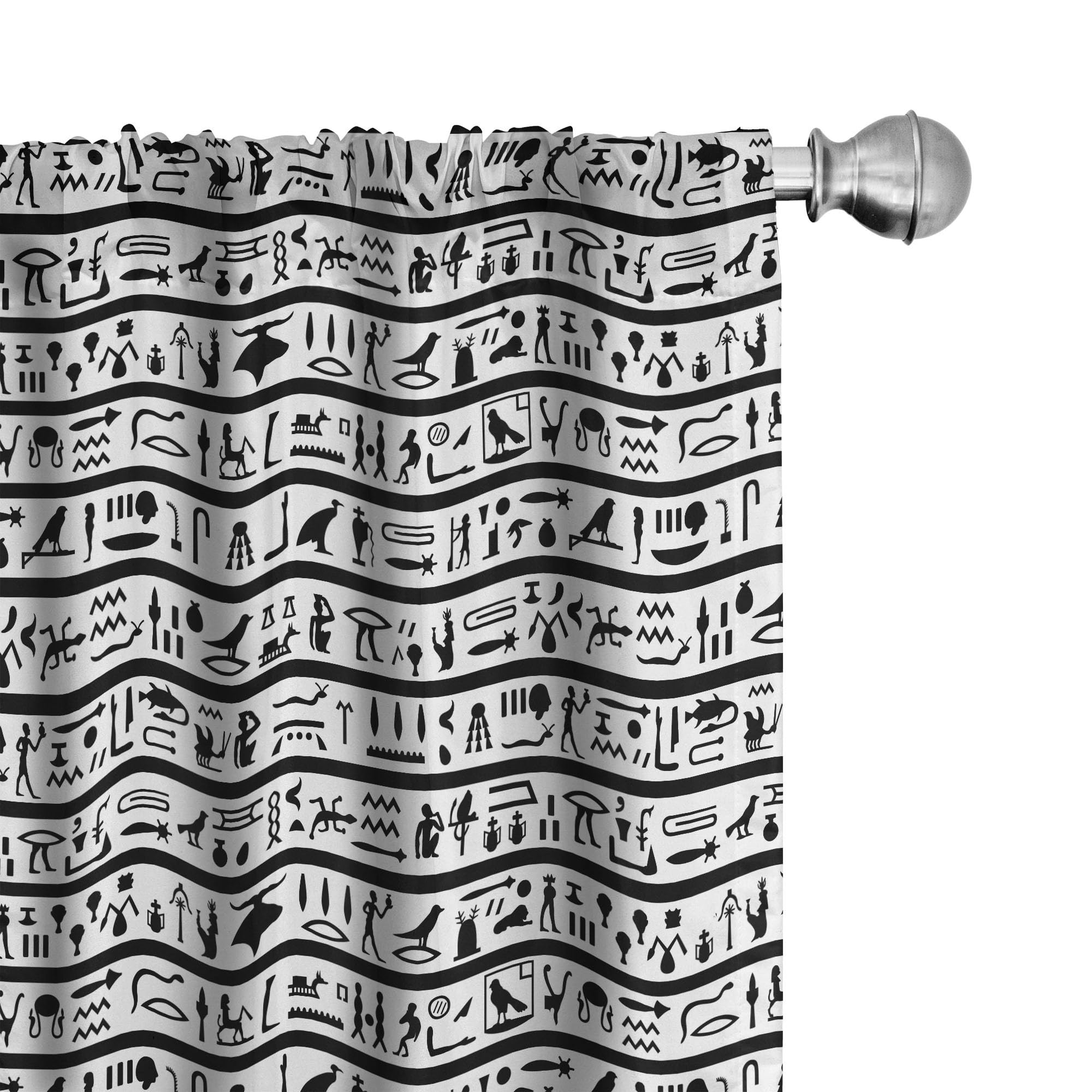 Ambesonne Egyptian Hieroglyphic Window Curtains - Black & White Cultural Print, Lightweight 2-Panel Set with Rod Pocket (28