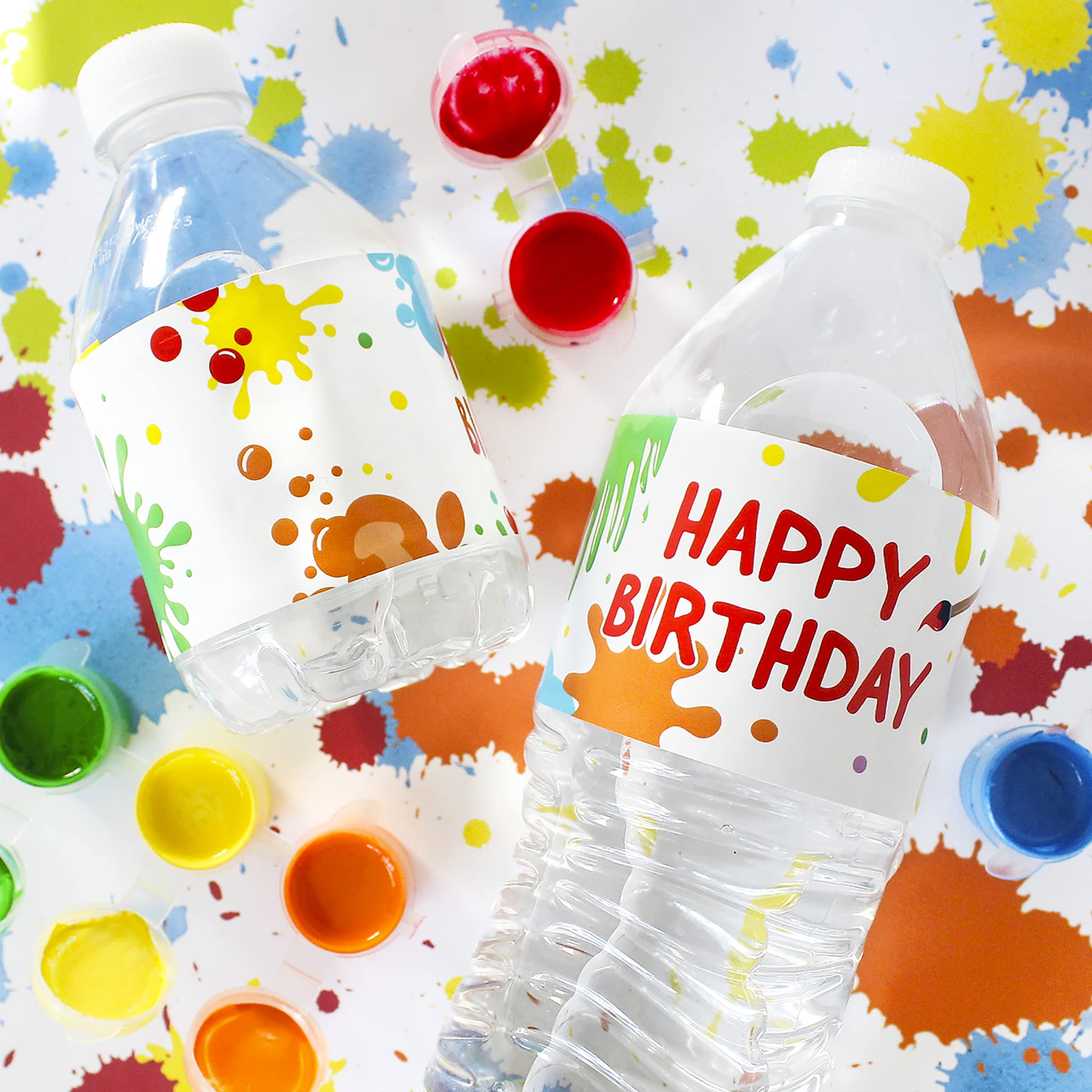 Distinctivs Art Birthday Party Water Bottle Labels - 24 Count Paint Party Decorations for Kids Birthday, Baby Shower & DIY Craft Projects
