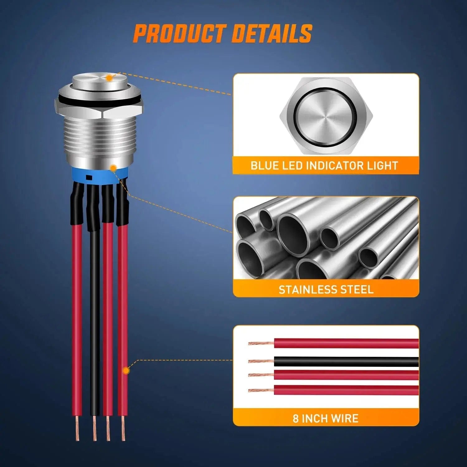 19mm 12V Waterproof ON/OFF Latching Push Button Switch - Marine, RV, Industrial & Outdoor Equipment Use