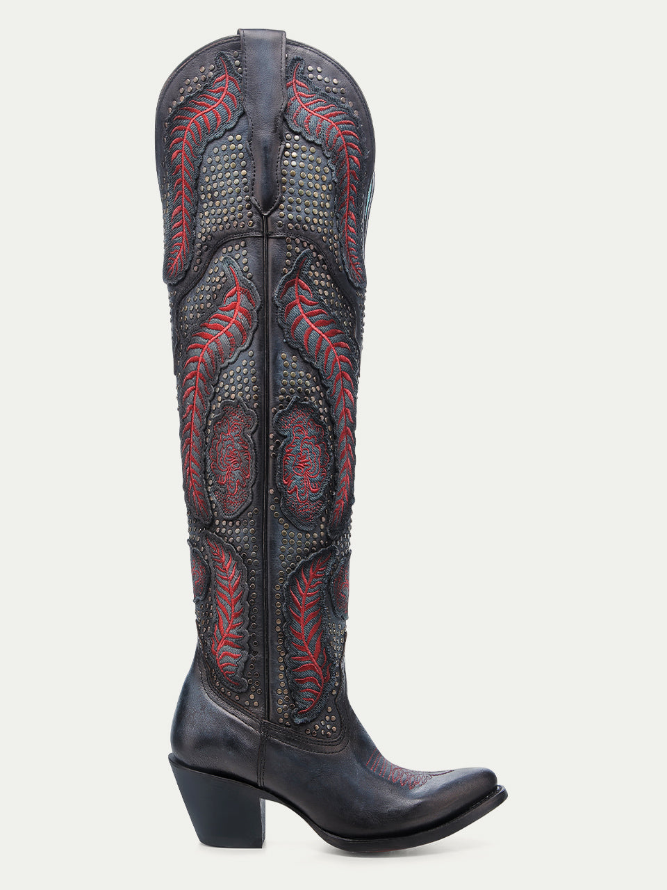 Women's Red Embroidered Woven J-Toe Black Cowboy Boots - Stylish Western Fashion for Country Dancing, Rodeo & Casual Wear