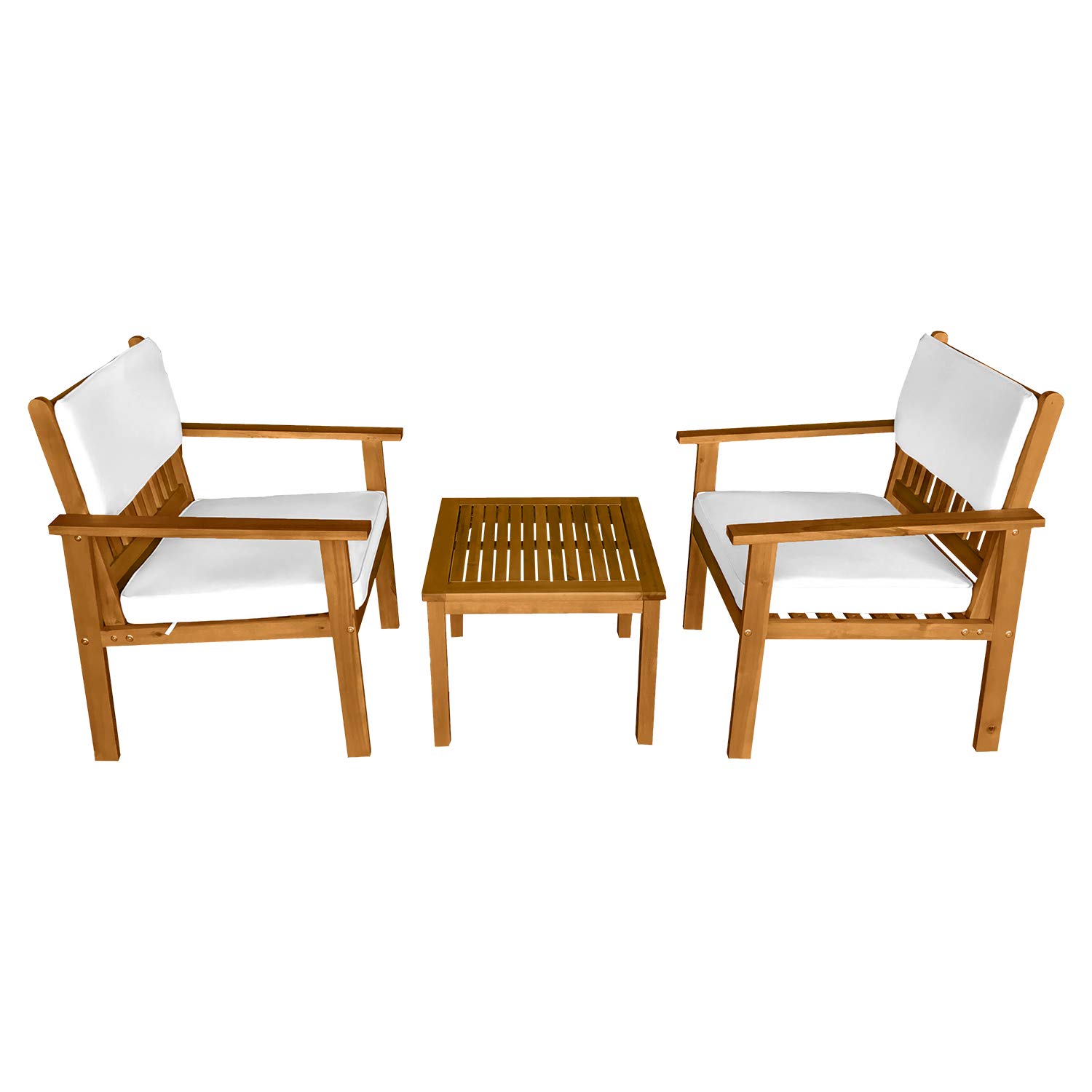 3-Piece Acacia Wood Patio Bistro Set - Outdoor Dining Furniture with Water-Resistant Cushions & Coffee Table - Perfect for Beach, Backyard, Garden, and Poolside Relaxation