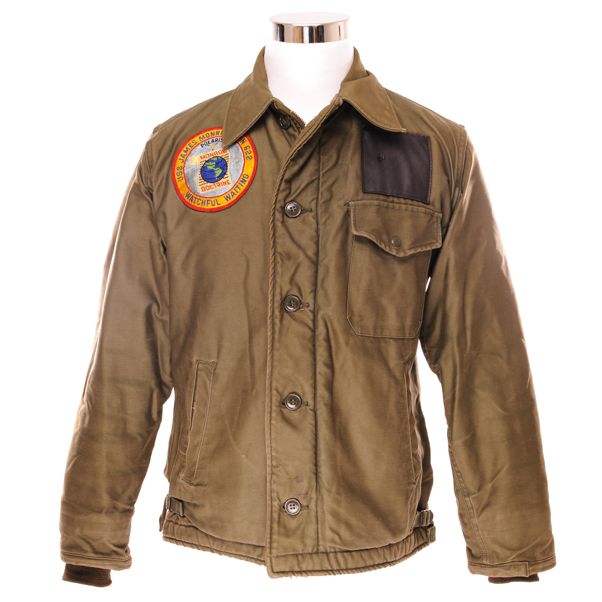 Vintage US Navy A-2 Deck Jacket 1964 Medium Size with USS James Monroe SSBN 622 Patch - Authentic Military Outerwear for Collectors & Cold Weather Wear