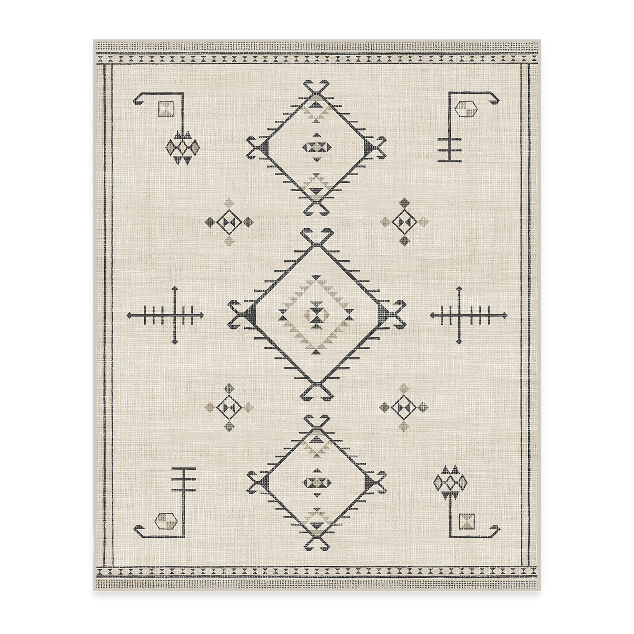 Ruggable Washable 8x10 Large Area Rug | Damali Black & White Pattern | Premium Non-Slip Living Room, Bedroom, Kitchen Rug | Office & Classroom Carpet with Gripper Pad | Perfect for High-Traffic Areas & Pet-Friendly Homes