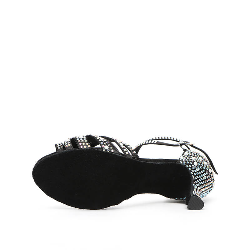 Black Satin Latin Dance Shoes for Women - Comfortable Heels for Ballroom, Salsa & Tango - Perfect for Performances & Social Dancing