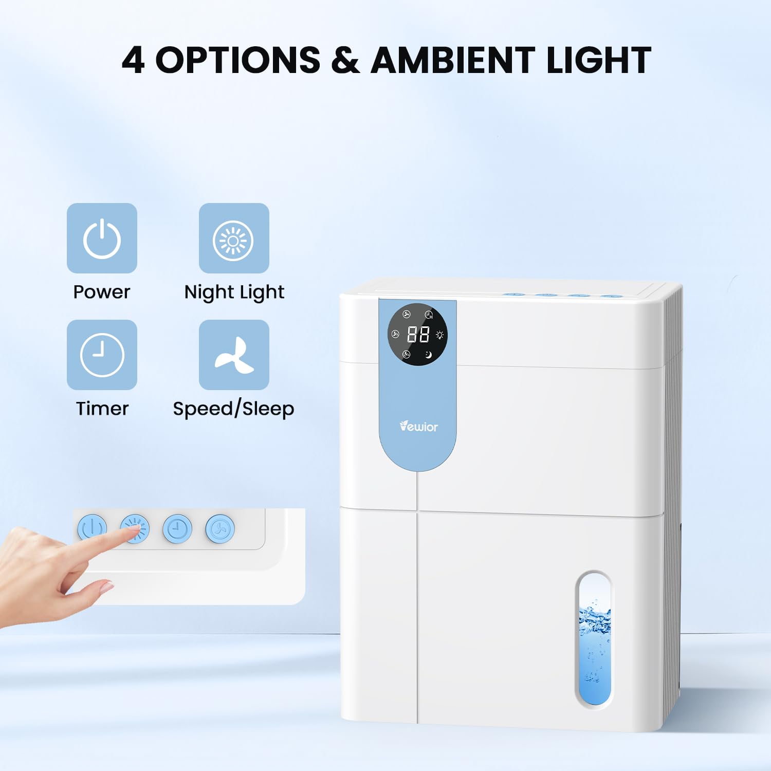 VEWIOR 152 OZ (4.5L) Large Capacity Dehumidifier for Home - Quiet 900 sq.ft Basement, Bathroom, Bedroom, RV & Closet - Auto Shut Off & Night Light - Perfect for Damp Spaces, Mold Prevention & Comfortable Living