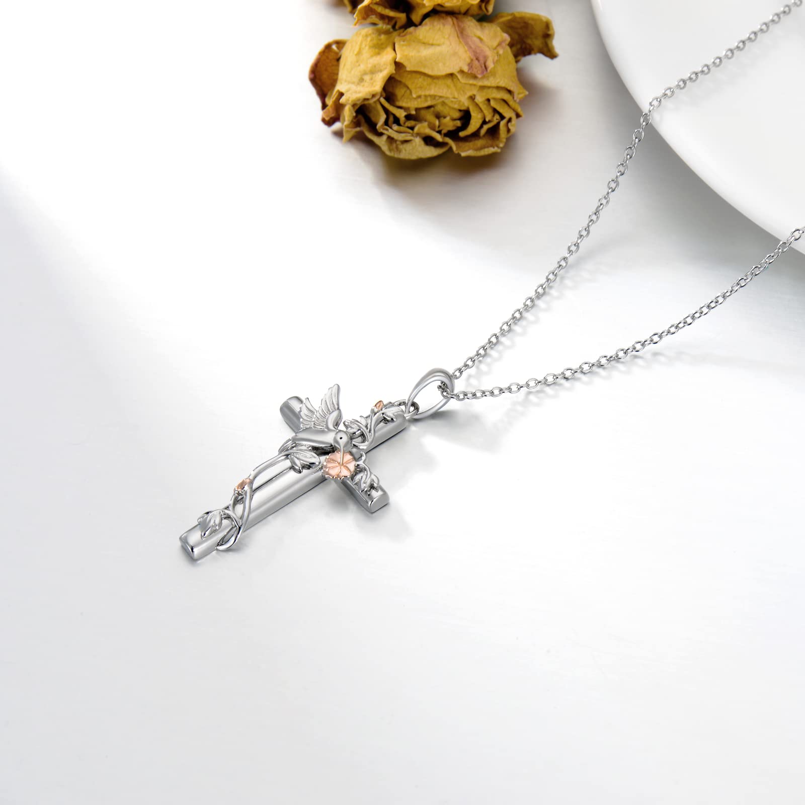 925 Sterling Silver Cross Pendant Necklace for Women - Hummingbird, Bee, Ladybug, Tree of Life, Butterfly & Irish Claddagh Charm Necklace Jewelry Gift for Her | Perfect for Birthday, Anniversary, Valentine's Day & Everyday Wear