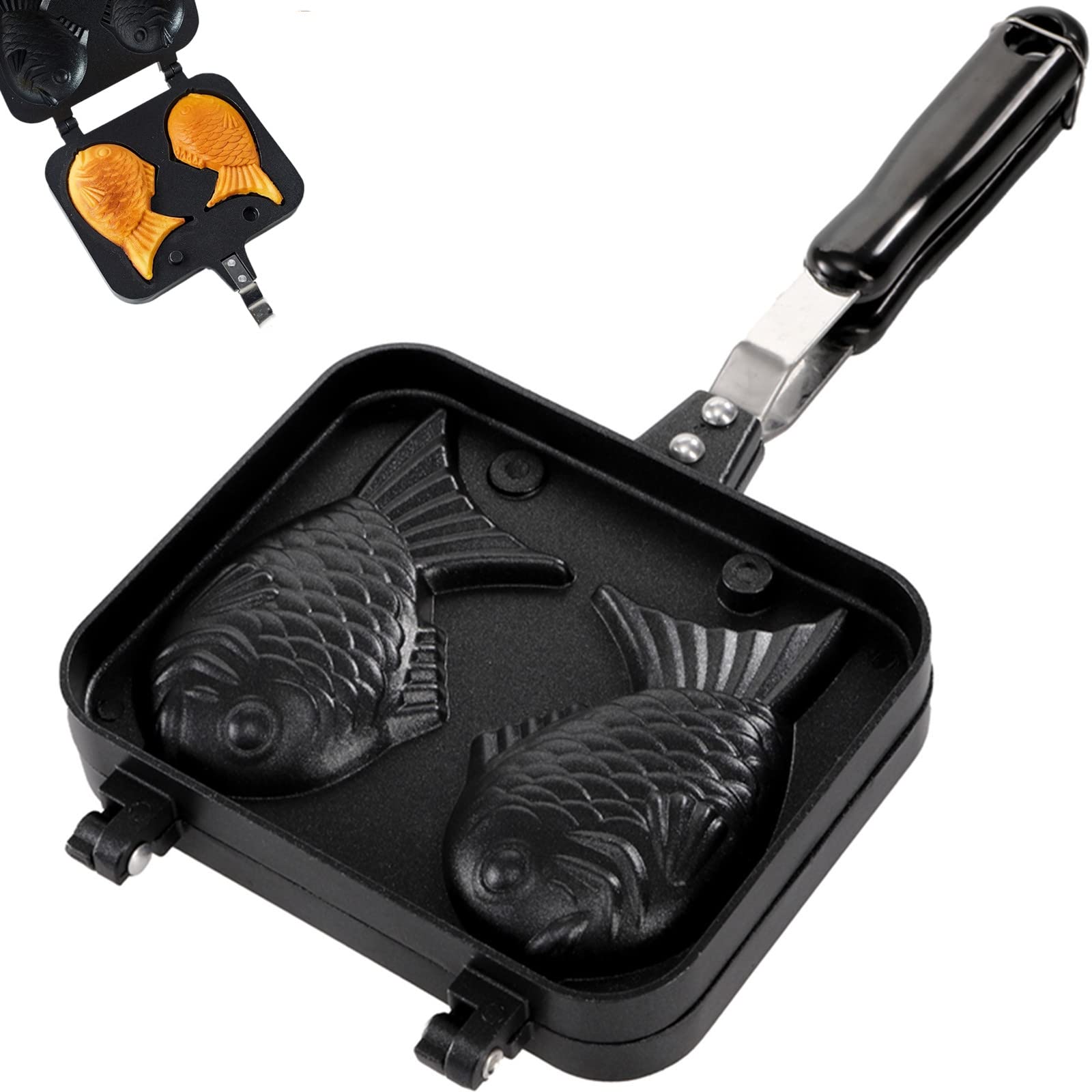ZOOFOX Non-Stick Taiyaki Fish-Shaped Waffle Maker - Double Pancake Baking Pan with Long Handle - Perfect for Japanese Desserts, Breakfast & Party Snacks