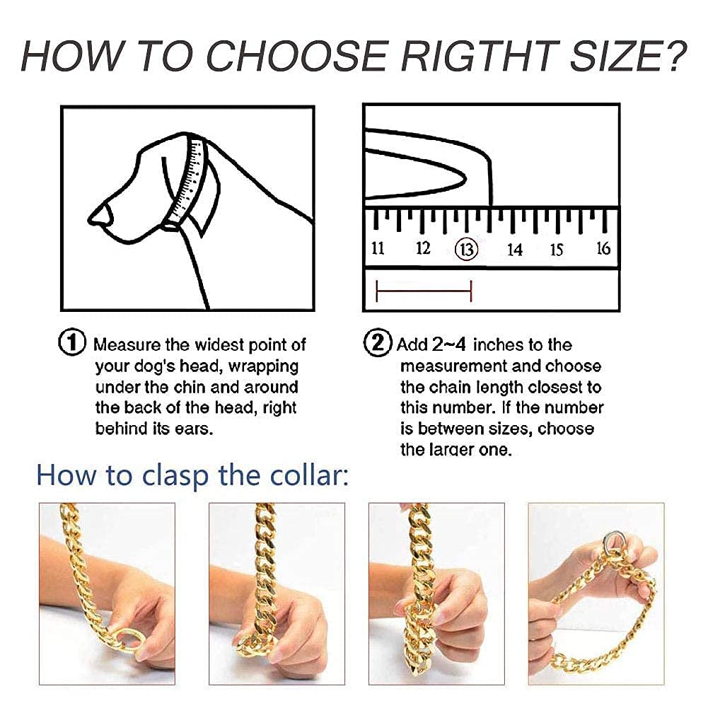 14K Gold Plated Cuban Link Dog Collar Necklace for Small Medium Large Dogs - Stylish Pet Accessory for Parties, Photos & Daily Walks