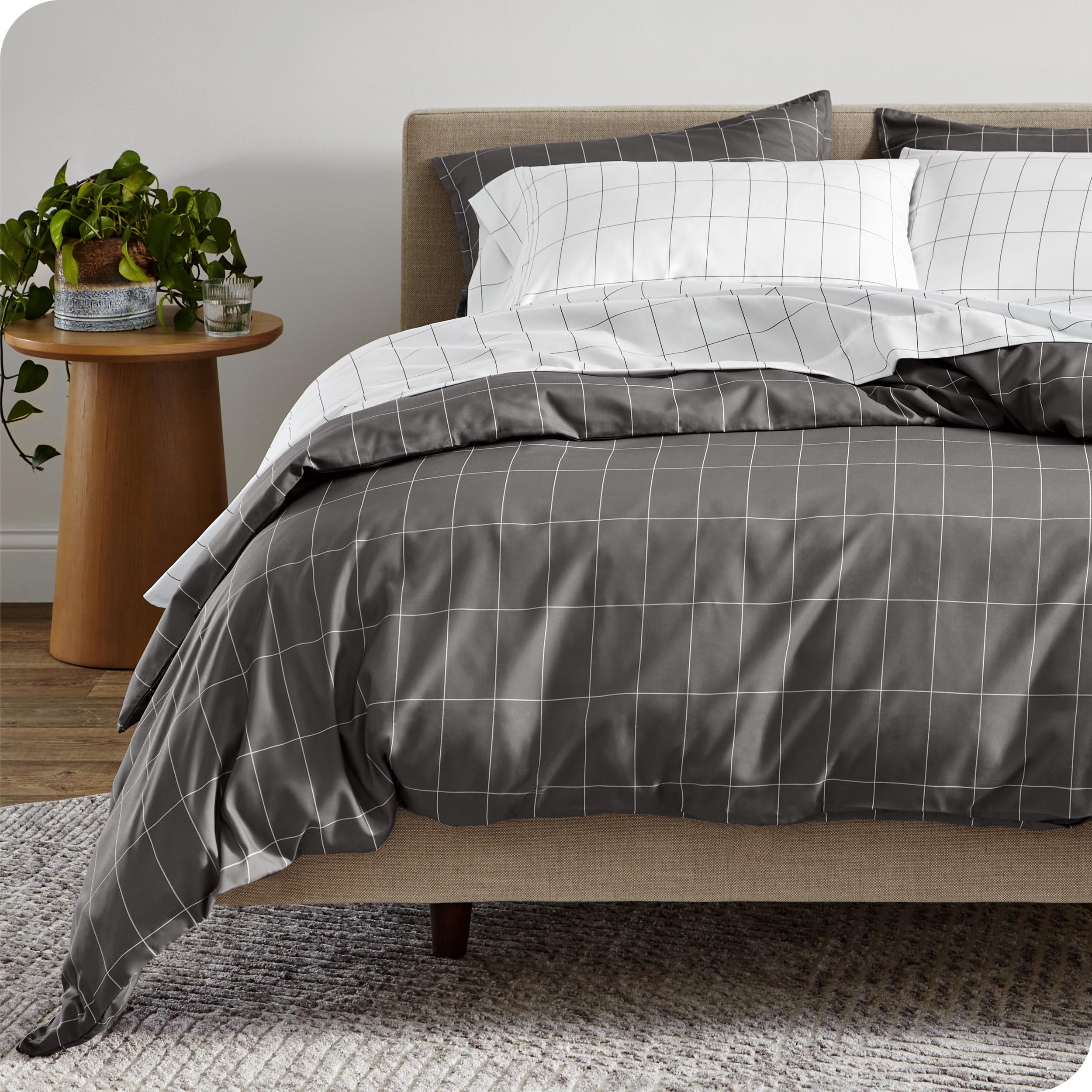 Bare Home Premium 1800 Super Soft Duvet Cover Set - Lightweight & Breathable King/California King Size Bedding - Grey & White Grid Pattern for Cozy Bedroom Decor
