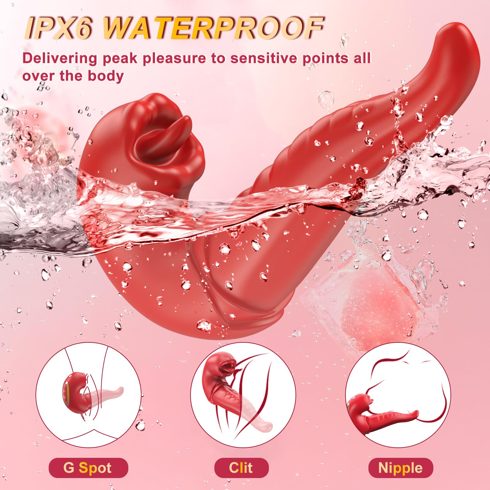 APP Controlled Rose Tongue Vibrator for Women - 3-in-1 G Spot & Clitoral Stimulator with 10 Flapping & 10 Vibration Modes, Couple Adult Toy for Romantic Nights & Solo Pleasure