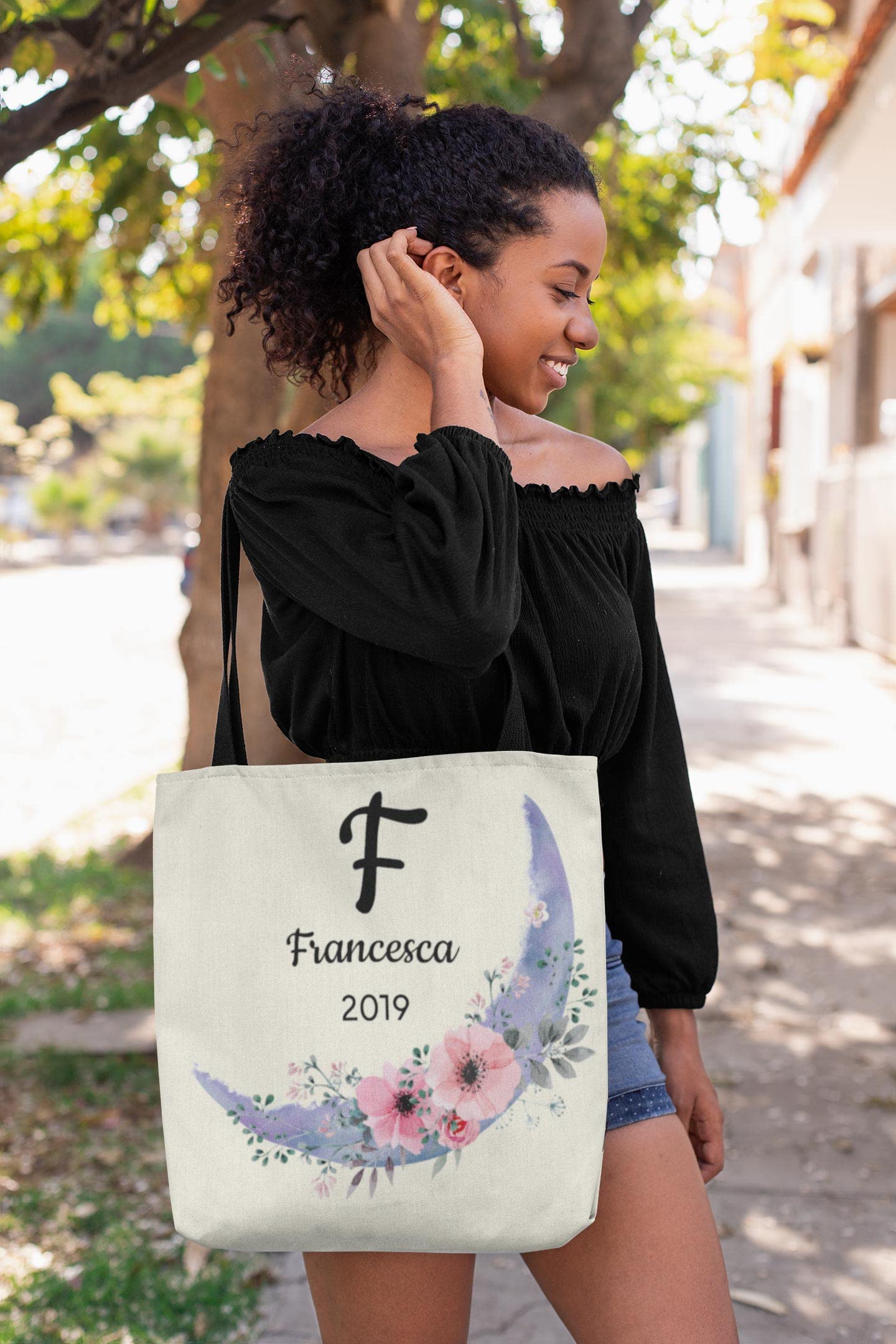 Custom Floral Letter & Name Personalized Tote Bags - Reusable Grocery Shopping Bags for Women - Eco-Friendly Cotton Canvas Handbag for Daily Use, Beach, Work & Gift Giving