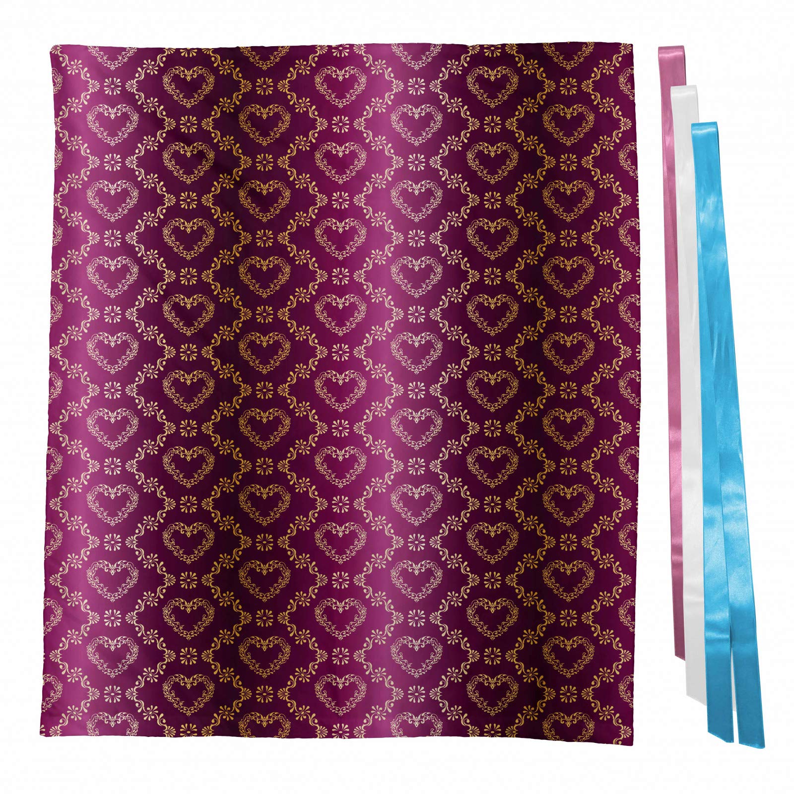 Ambesonne Yellow Damask Gift Bag | Eastern Floral Motif with Zigzag & Heart Shapes | Fabric Party Favor Pouch with 3 Ribbons | 27