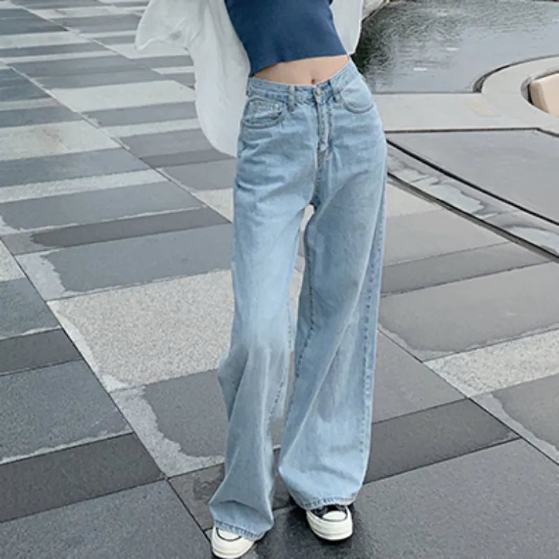 Women's Vintage Straight Leg Denim Jeans - Loose Fit Wide Leg Casual Pants in White & Black | Perfect for Autumn, Spring & Everyday Wear