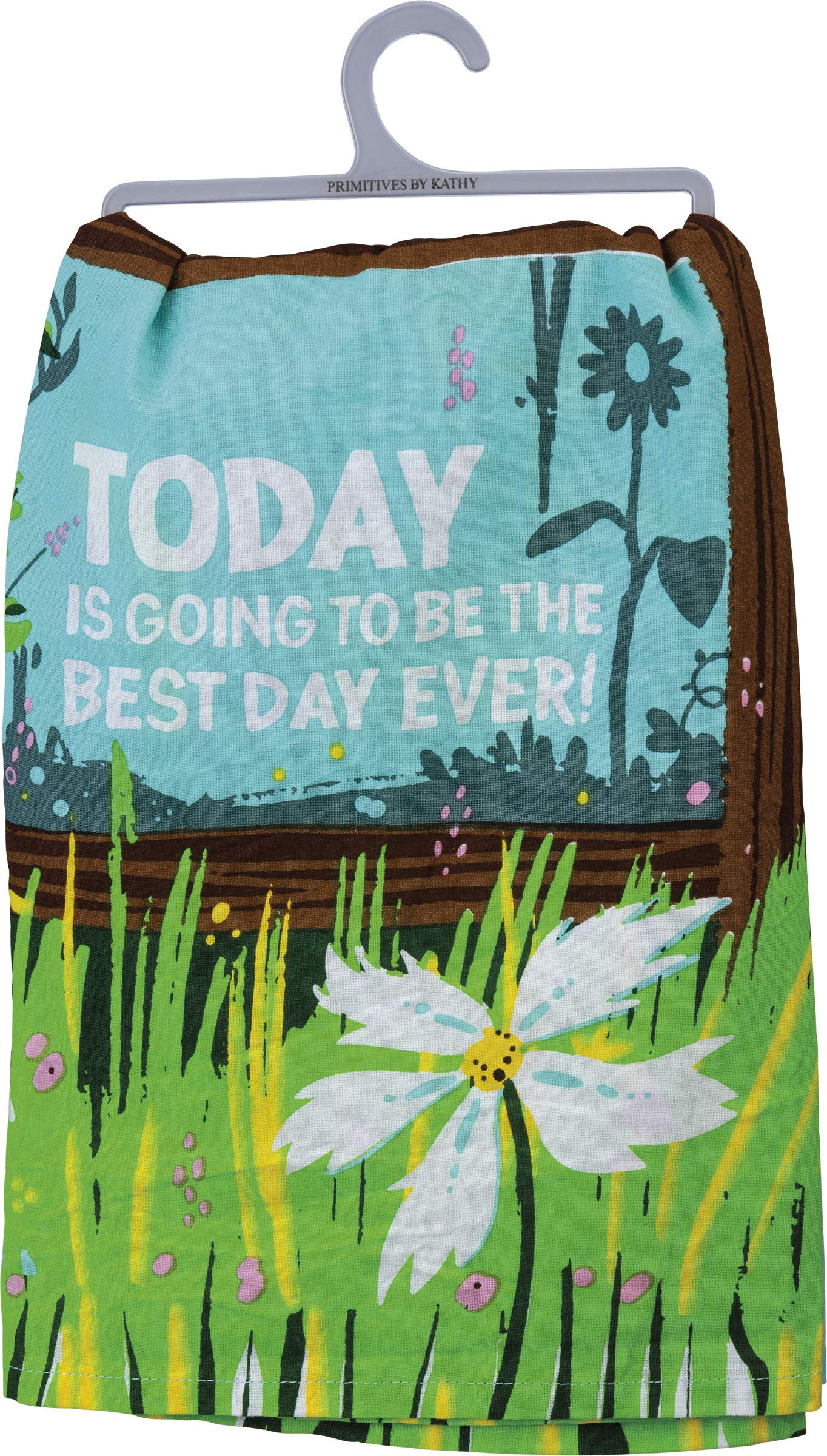 Primitives by Kathy Kitchen Towel - Best Day Ever Motivational Dish Cloth | Cotton Farmhouse Decor for Kitchen, Housewarming Gift, Rustic Home Accessories | Perfect for Cooking, Baking & Daily Kitchen Use