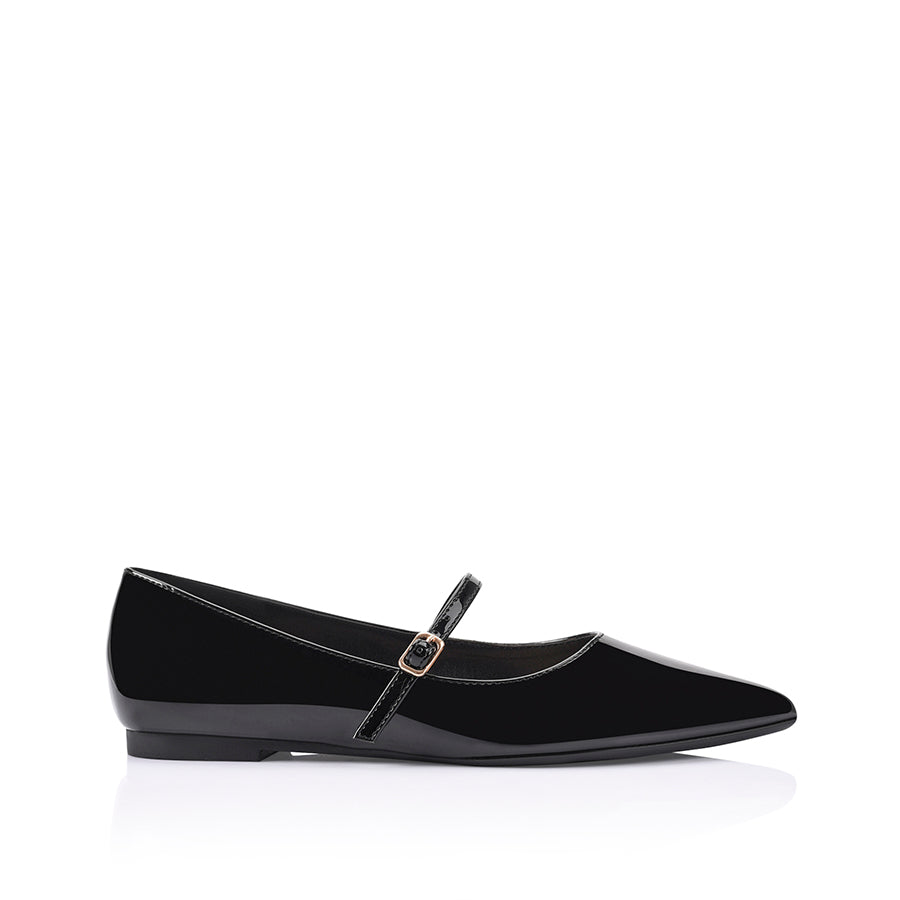 Stylish Iguana Mary Jane Flats - Black Patent Leather Women's Shoes for Work, Office & Casual Wear