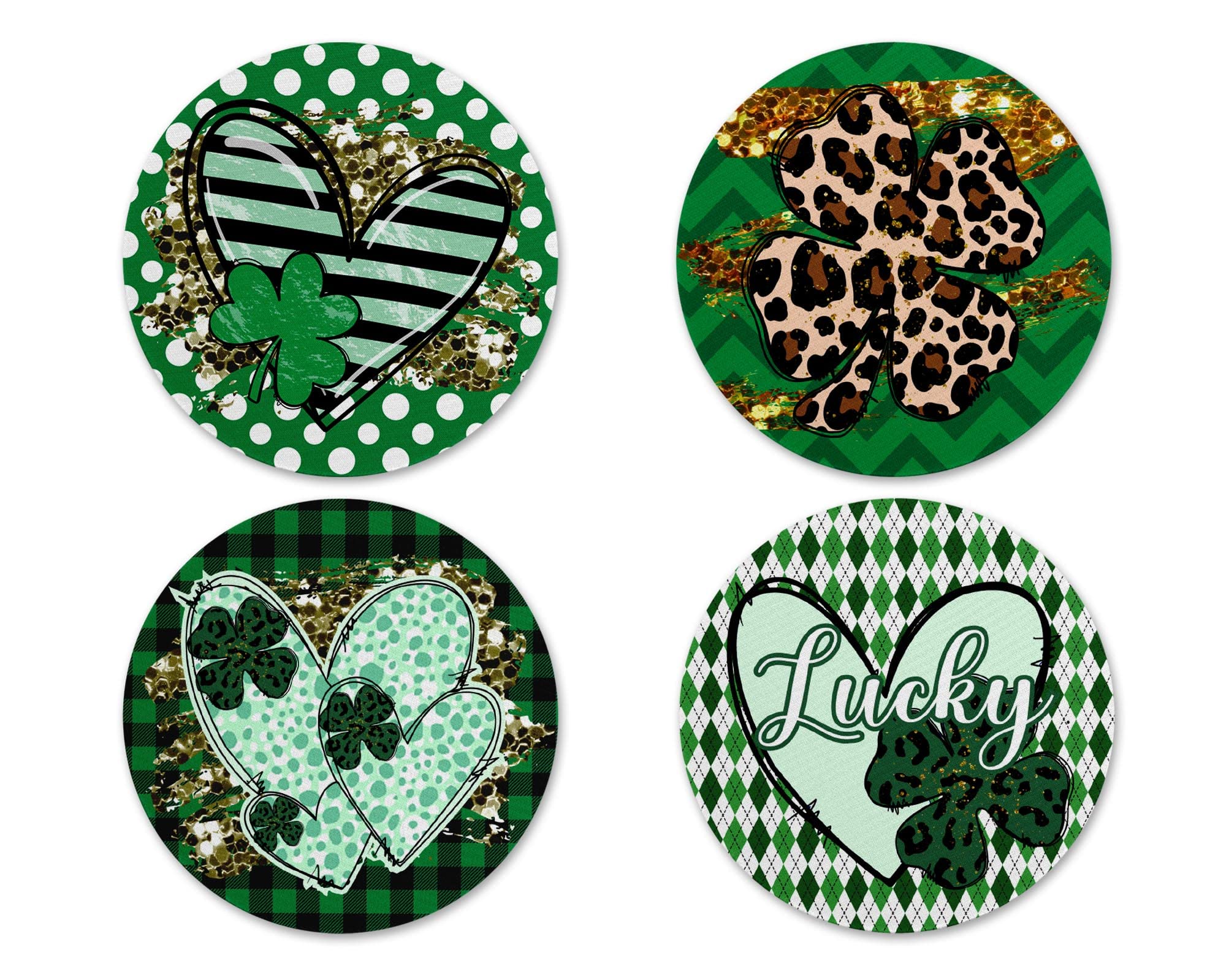 St. Patrick's Day Coasters Set of 4 - Irish Themed Neoprene Drink Coasters with Shamrocks & Hearts Design, Handmade Table Decor for Coffee Bar, Pub, or Home - Perfect Gift for St. Paddy's Day Celebrations