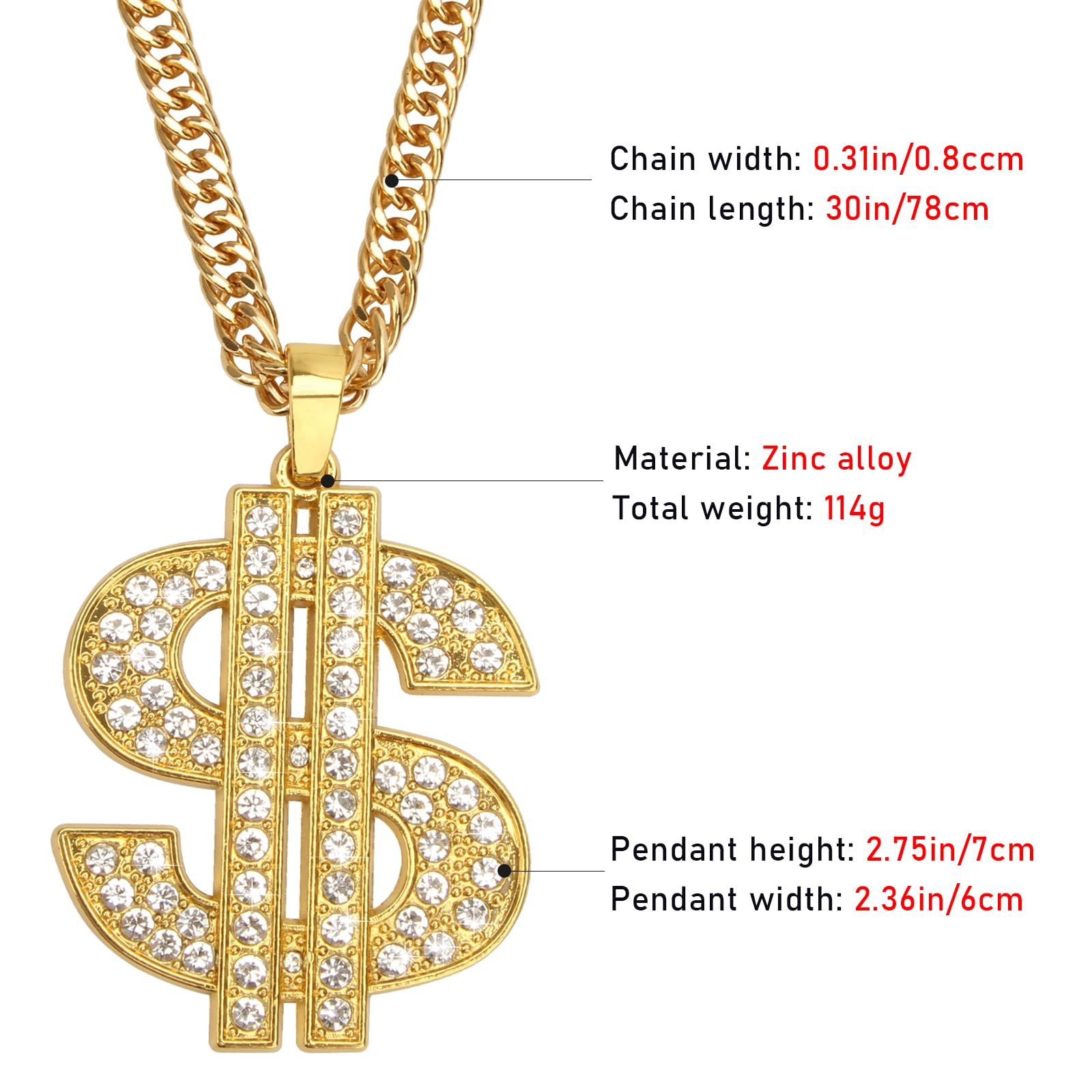 AHIER 18K Gold Plated Dollar Sign Hip Hop Chain Necklace for Men - 30 Inch Rotatable Lion Head Pendant | Perfect for Streetwear, Rap Performances & Gift Giving