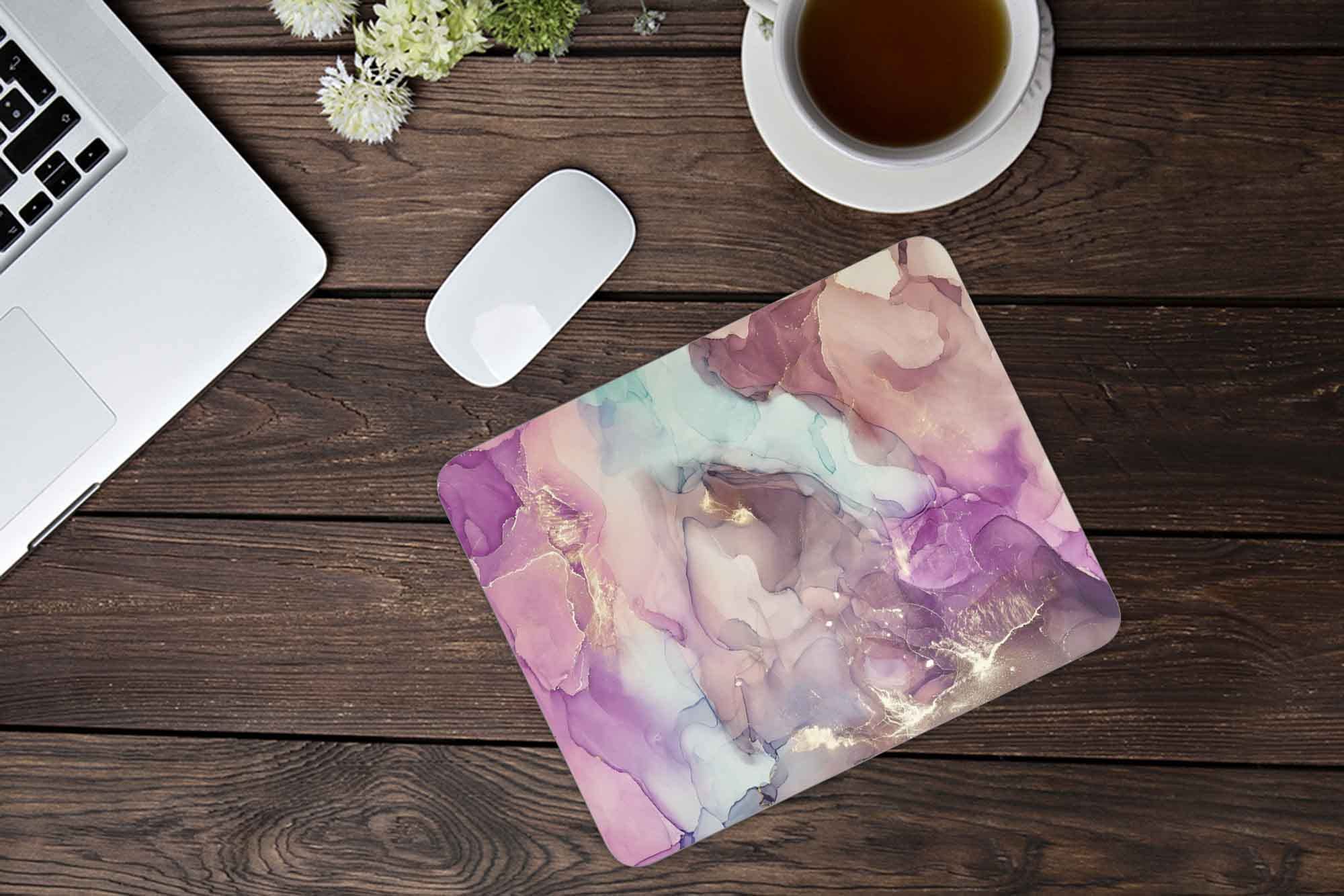 Premium Rose Gold Marble Gaming Mouse Pad - Non-Slip Rubber Base, Waterproof Surface, 9.5