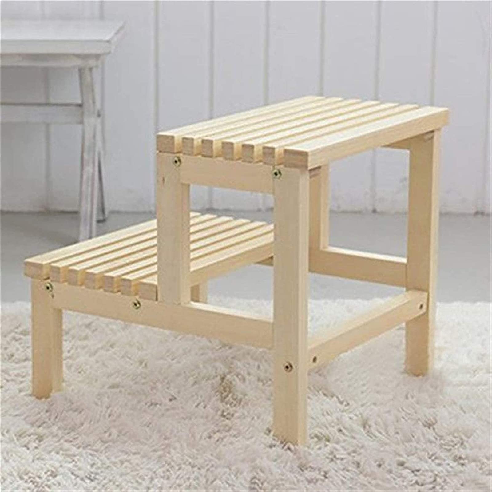 Portable 2-Tier Wooden Step Stool - Sturdy Hardwood Ladder for Bed, Kitchen & Bathroom - No Assembly Required - Perfect as Bed Step Stool, Plant Stand & Home Decor