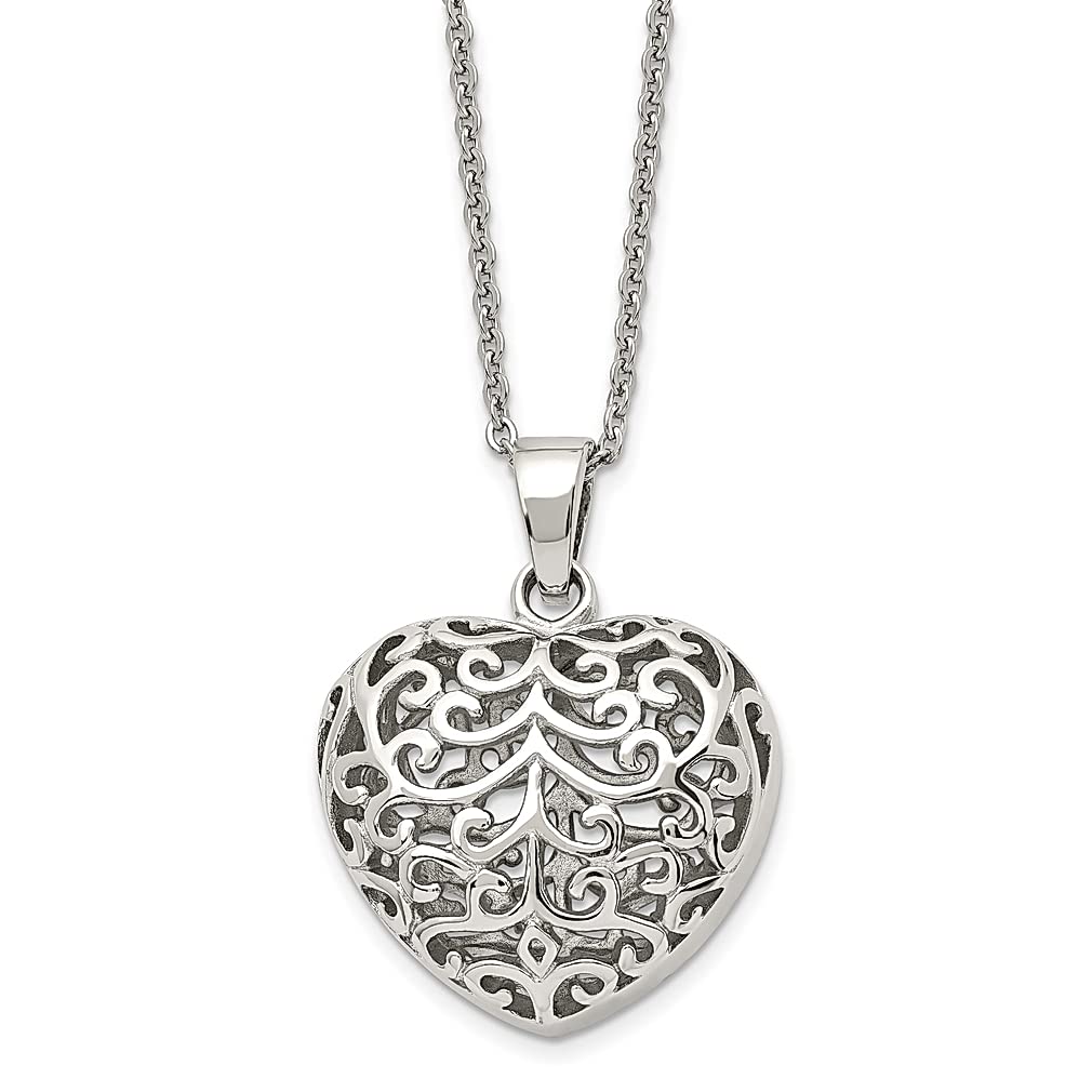 ICE CARATS Stainless Steel Filigree Heart Pendant Necklace - 22 Inch Cable Chain Love Charm Jewelry for Women | Elegant Gift for Her, Valentine's Day, Anniversary & Special Occasions