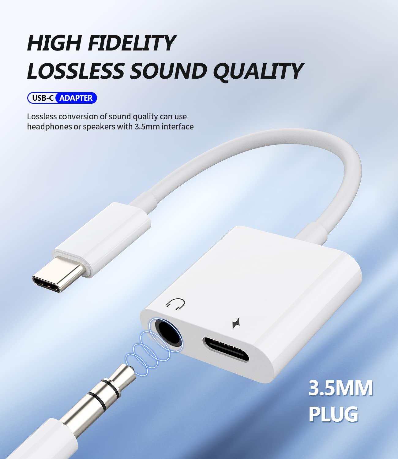 USB-C to 3.5mm Headphone Adapter with DAC | 2-in-1 Type C AUX Audio Dongle & Charger Splitter | Compatible with Samsung Galaxy S20/S21/S22/S23, iPhone 15 Pro/Max/Plus, iPad Pro/Air/Mini, Pixel & LG | Perfect for Gaming, Music Streaming & Hands-Free Calling