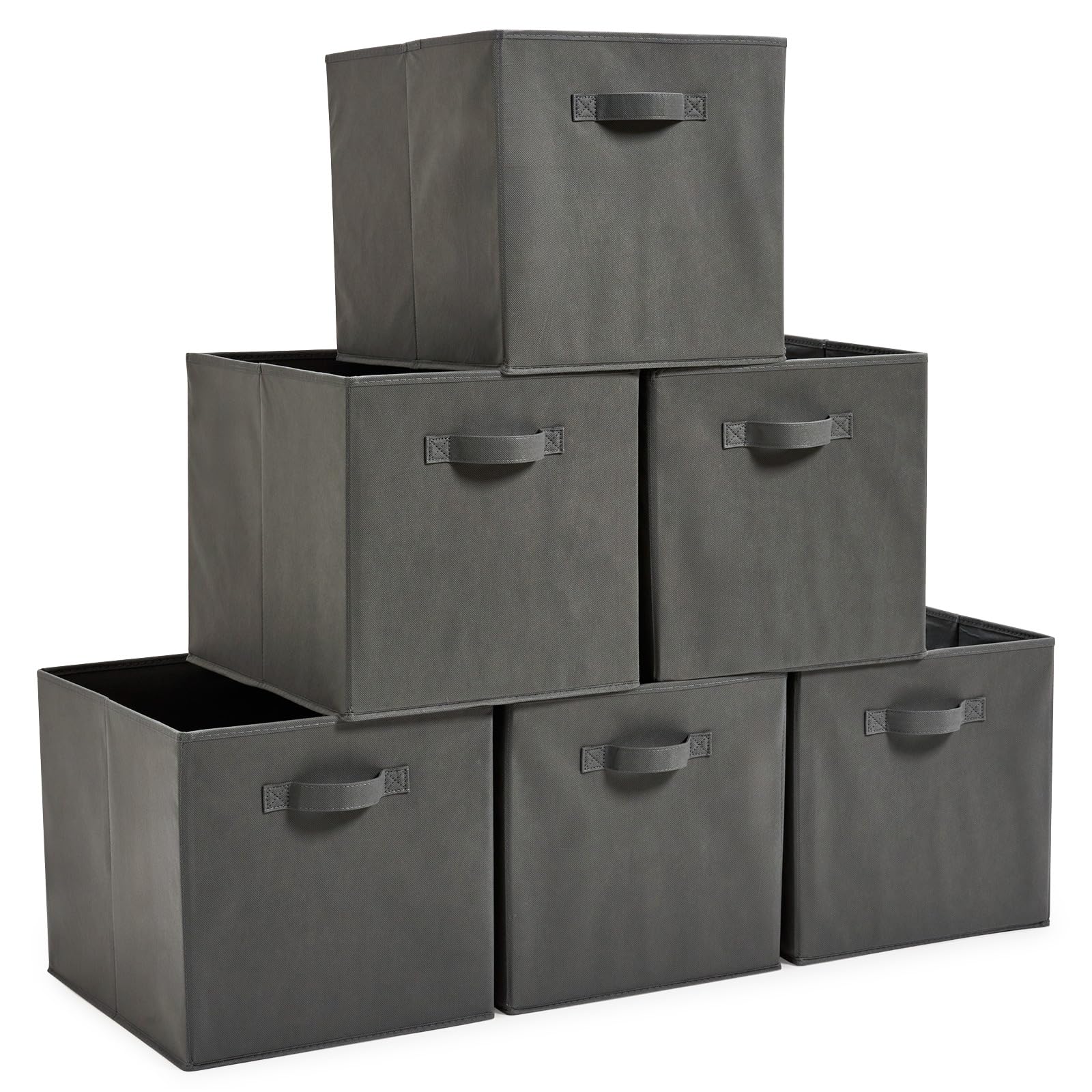 EZOWare Set of 6 Foldable Fabric Storage Bins with Handles, 13x15x13 Inch Collapsible Organizer Cubes for Clothes, Toys, Nursery, Home & Office Organization - Gray | Perfect for Closet, Shelves, Laundry Room & Kids Room Storage