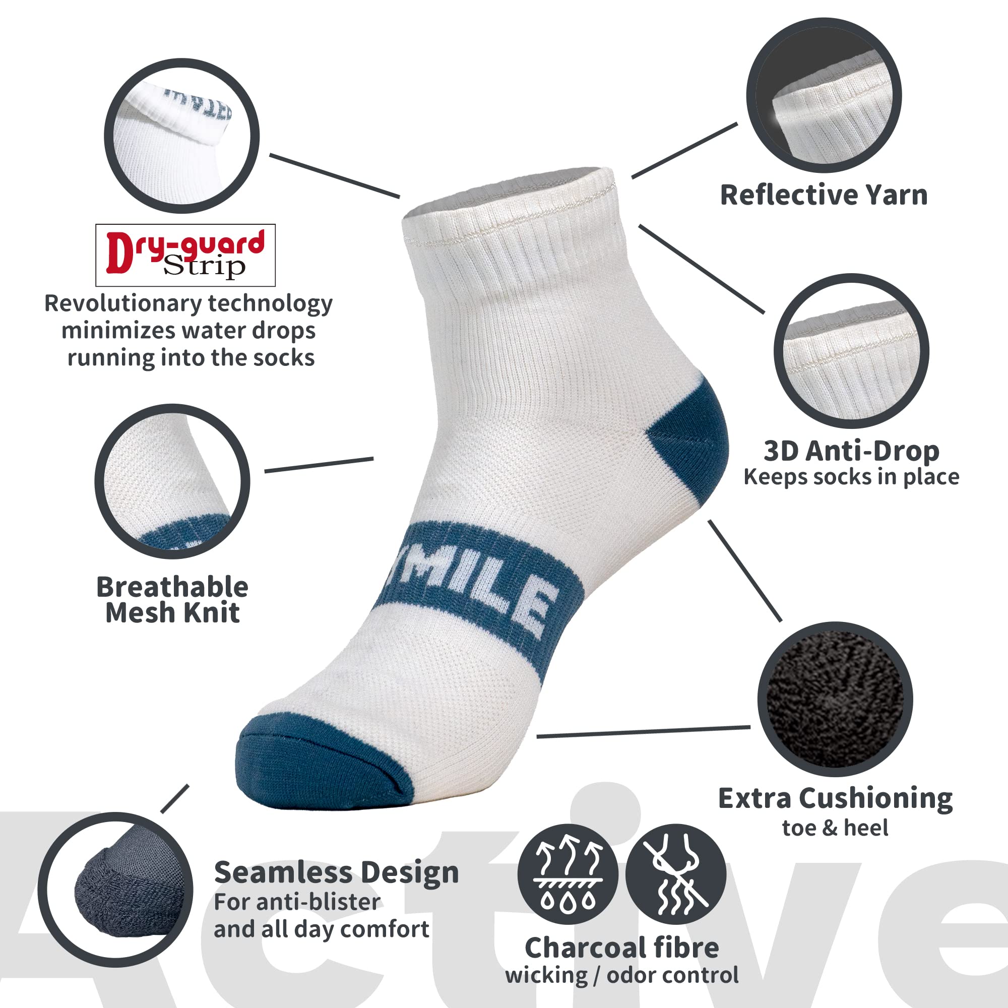 DRYMILE Waterproof Socks for Men & Women - Breathable Cushioned Running Hiking Socks - Active Winter Waterproof Ankle Socks for Outdoor Sports & Cold Weather Activities